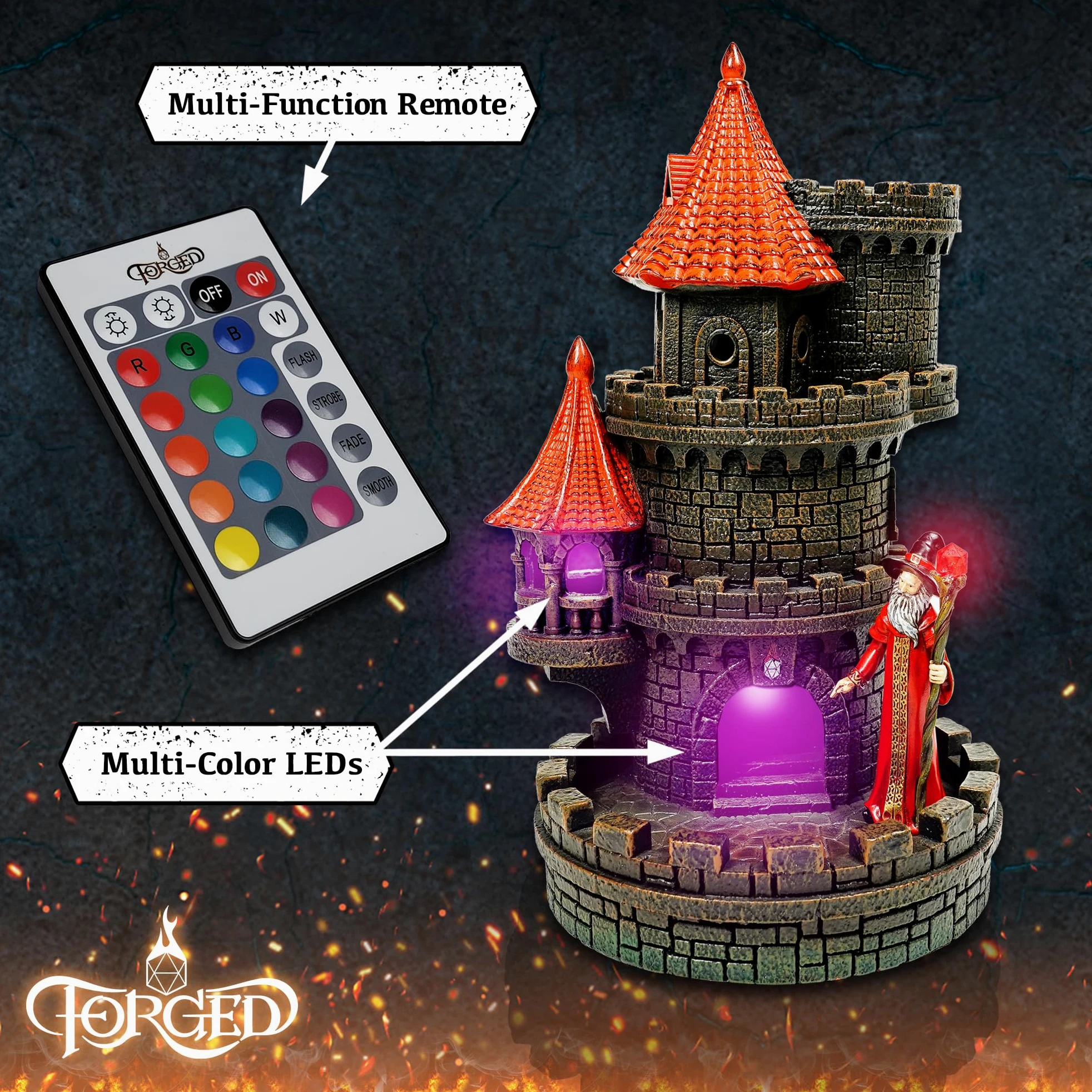 Forged Dice Co. Tour de dés Wizard's Castle – Peint à la main – Convient aux dés Donjons et Dragons – Rouge