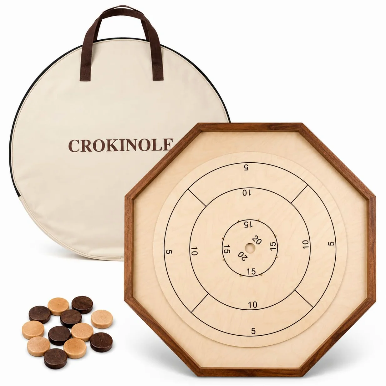 Crokinole Tournament Jeu de Société Canadien, 69 x 69 cm | Jeu officiel, comprenant toutes les pièces et un sac de transport pour un rangement optimal