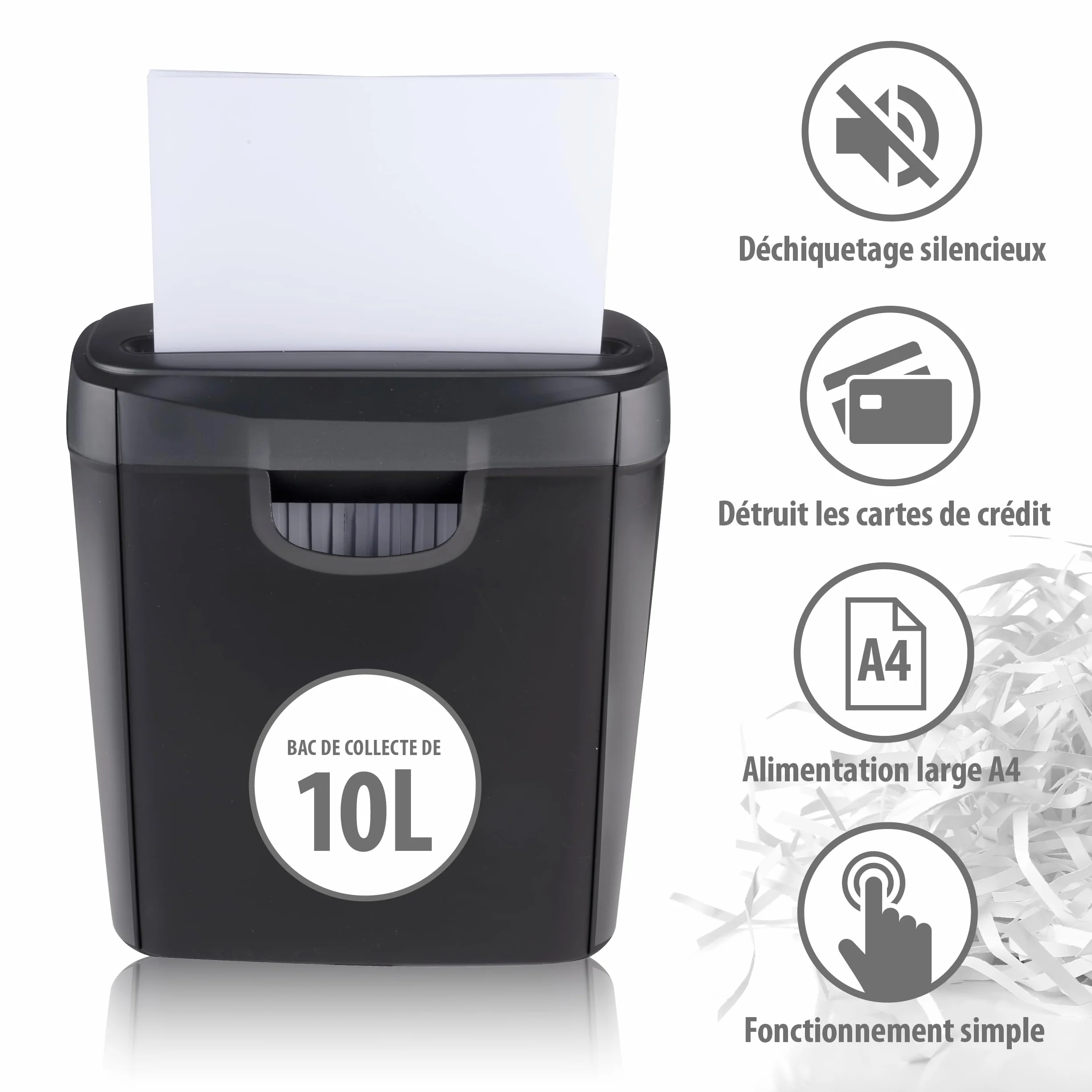 Alpina Destructeur de Documents Papier 6 Feuilles A4 Bac 10L 190W Noir
