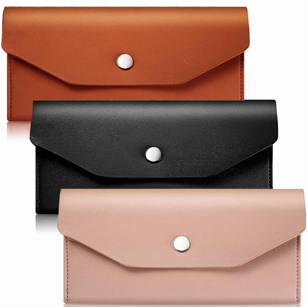 Portefeuille d'Enveloppe de Trésorerie Réutilisable en Cuir 20 x 10 cm Organisateur de Sac à Main (3 Couleurs)