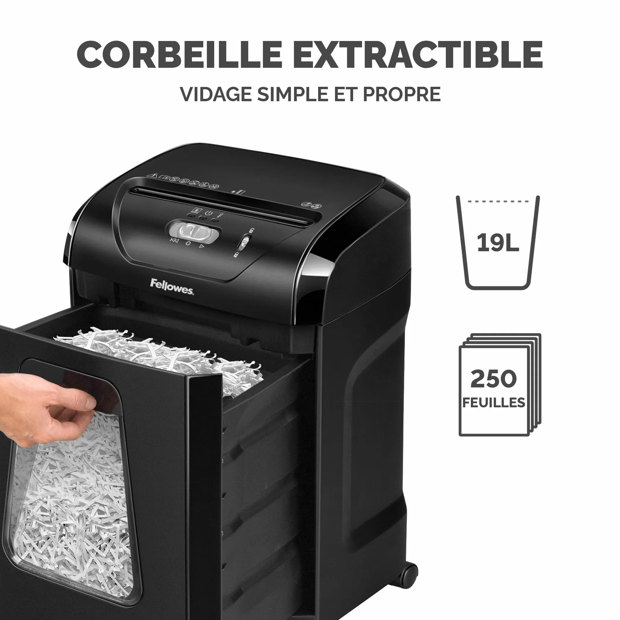Fellowes FS-15C Destructeur de Documents Coupe Croisée 15 Feuilles P4 Bac 19L Noir