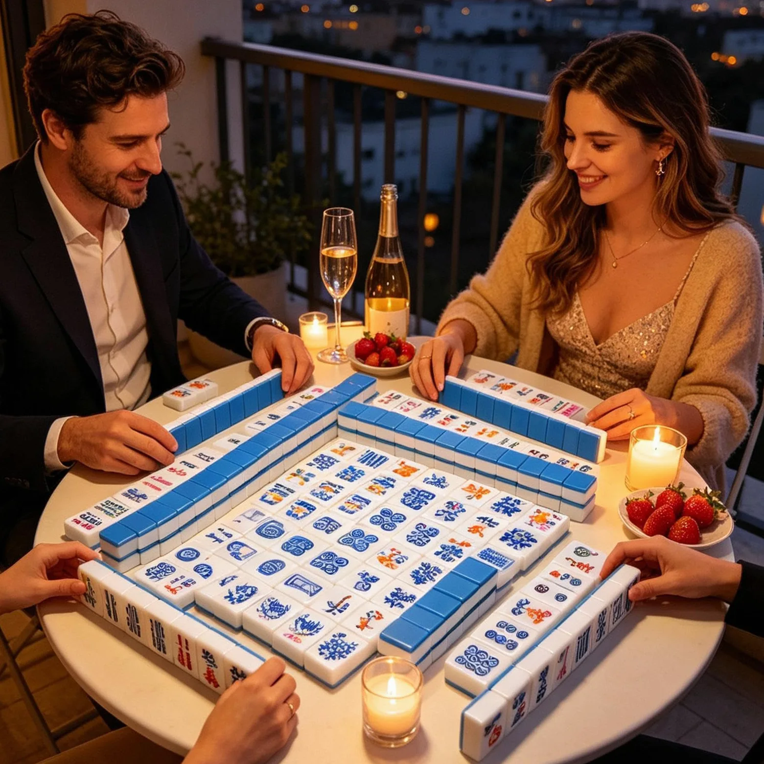Coffret de tuiles de Mahjong 160 pièces en Acrylique gravé de société | Set de tuiles de Mahjong pour Maison Voyages Déplacements Piscine Adultes Soirées Débutants Joueurs