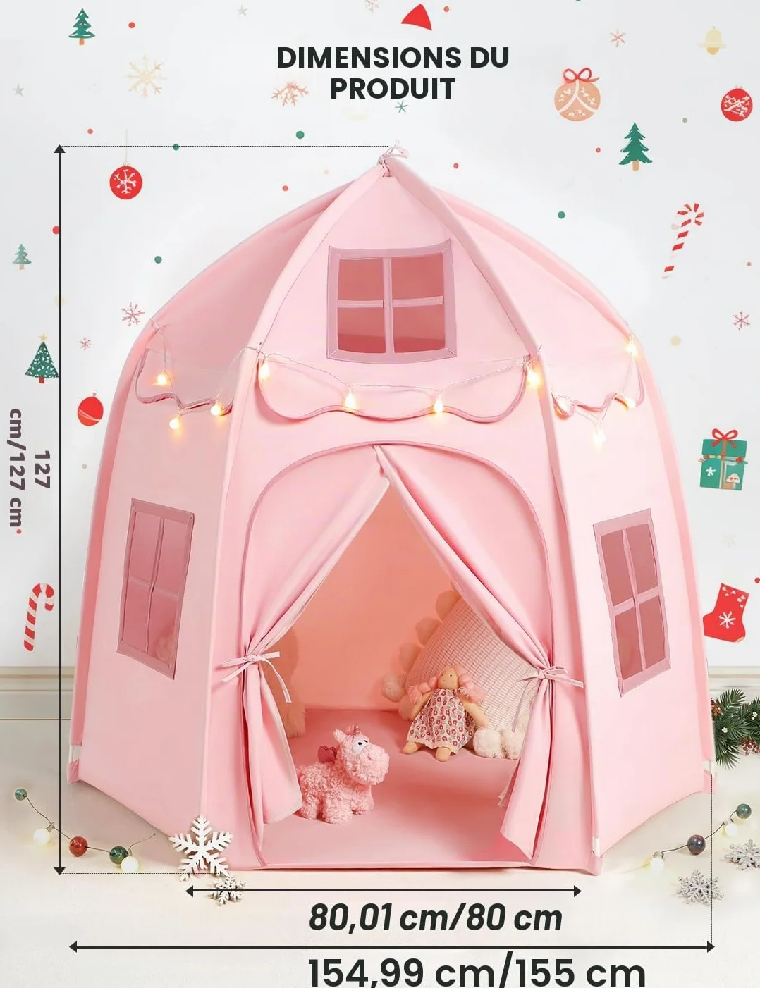 Besrey Tente Château pour Enfant - Cabane Intérieure avec Lumières, Rose