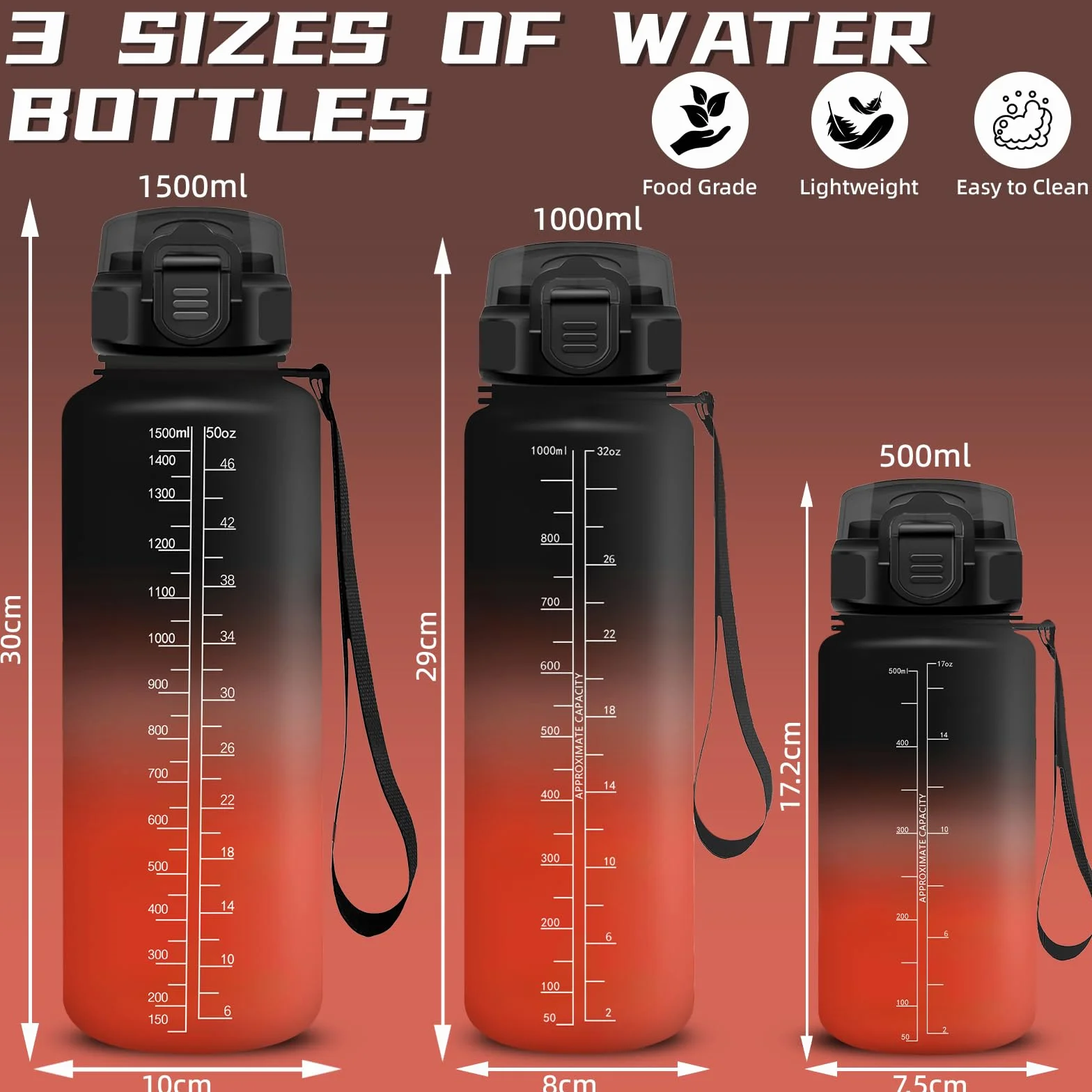 Gourde Sport 1.5L Anti-Fuite avec Paille et Marqueur de Temps, Bouteille Réutilisable pour Running Escalade