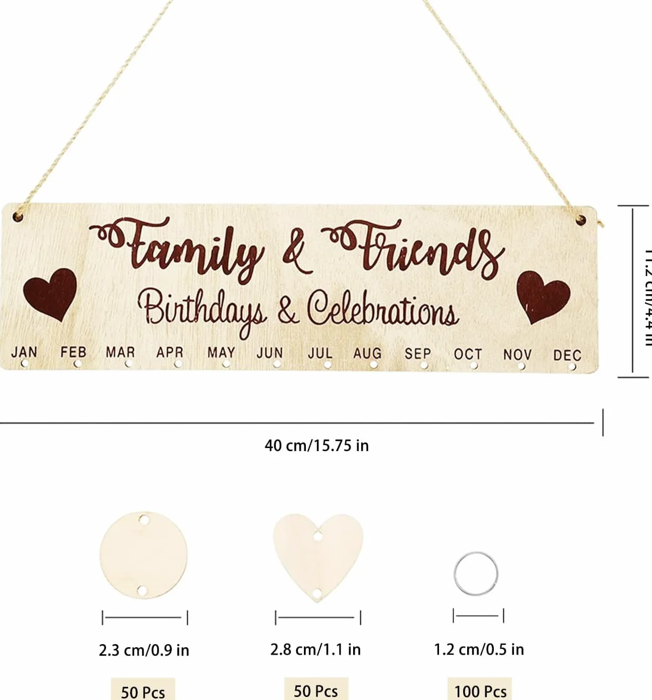 Calendrier Mural en Bois avec 100 Étiquettes pour Anniversaire, Décoration Murale Maison