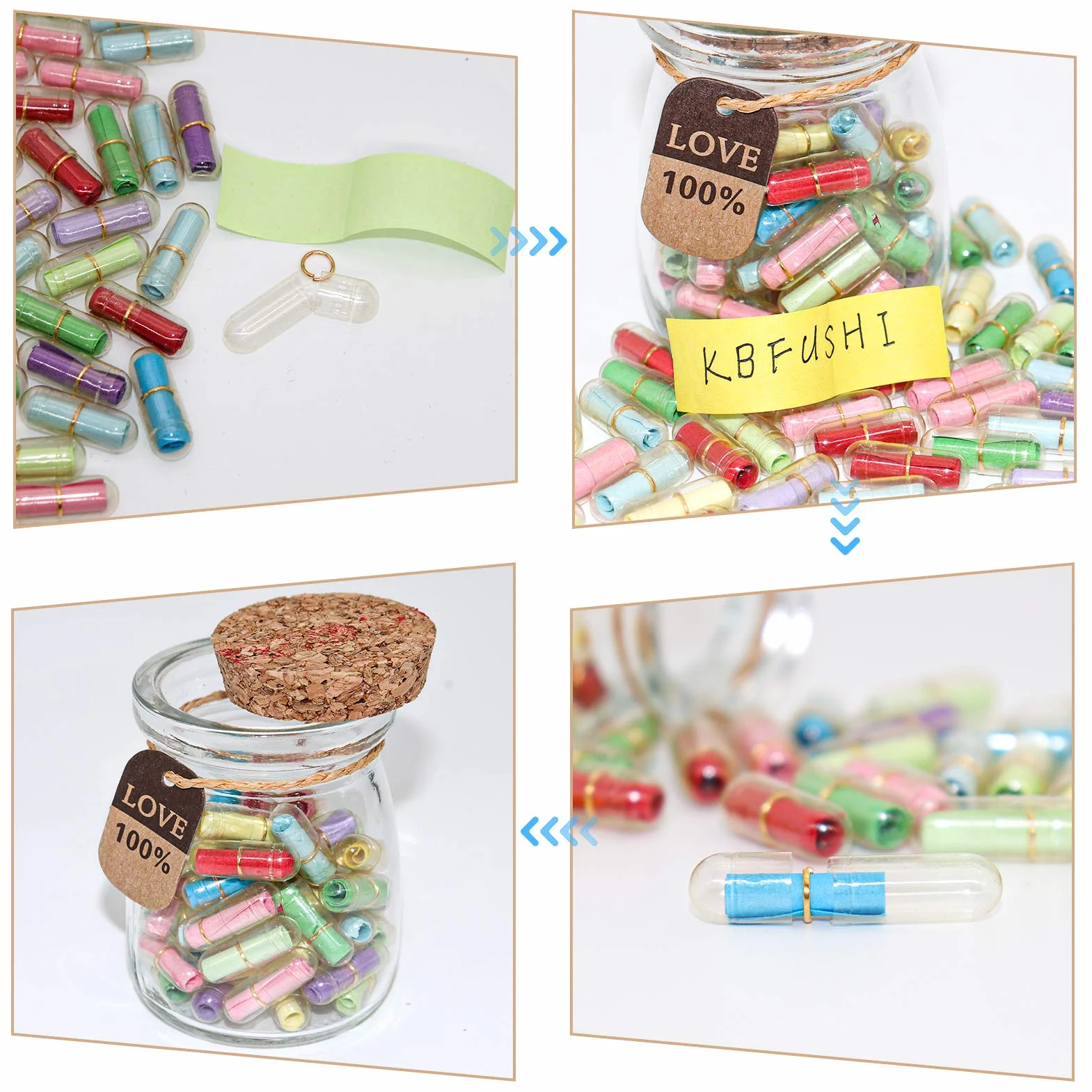 Lot de 60 lettres en forme de capsule avec message dans une bouteille, cadeaux pour anniversaire, Noël
