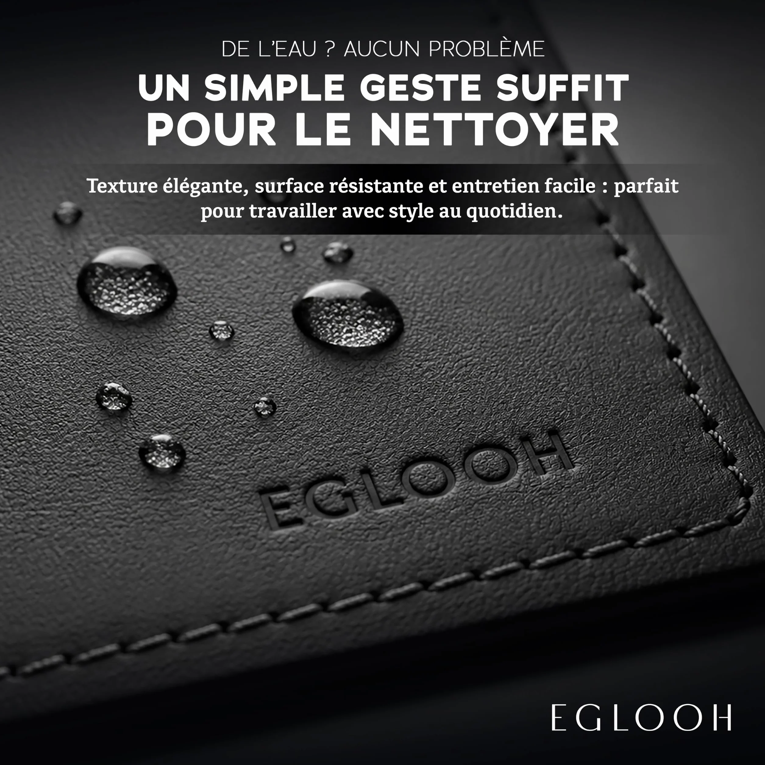 Eglooh Mercurio Sous main Bureau Cuir Noir 80x50 cm Coutures Artisanales Fond Antidérapant Made in Italy