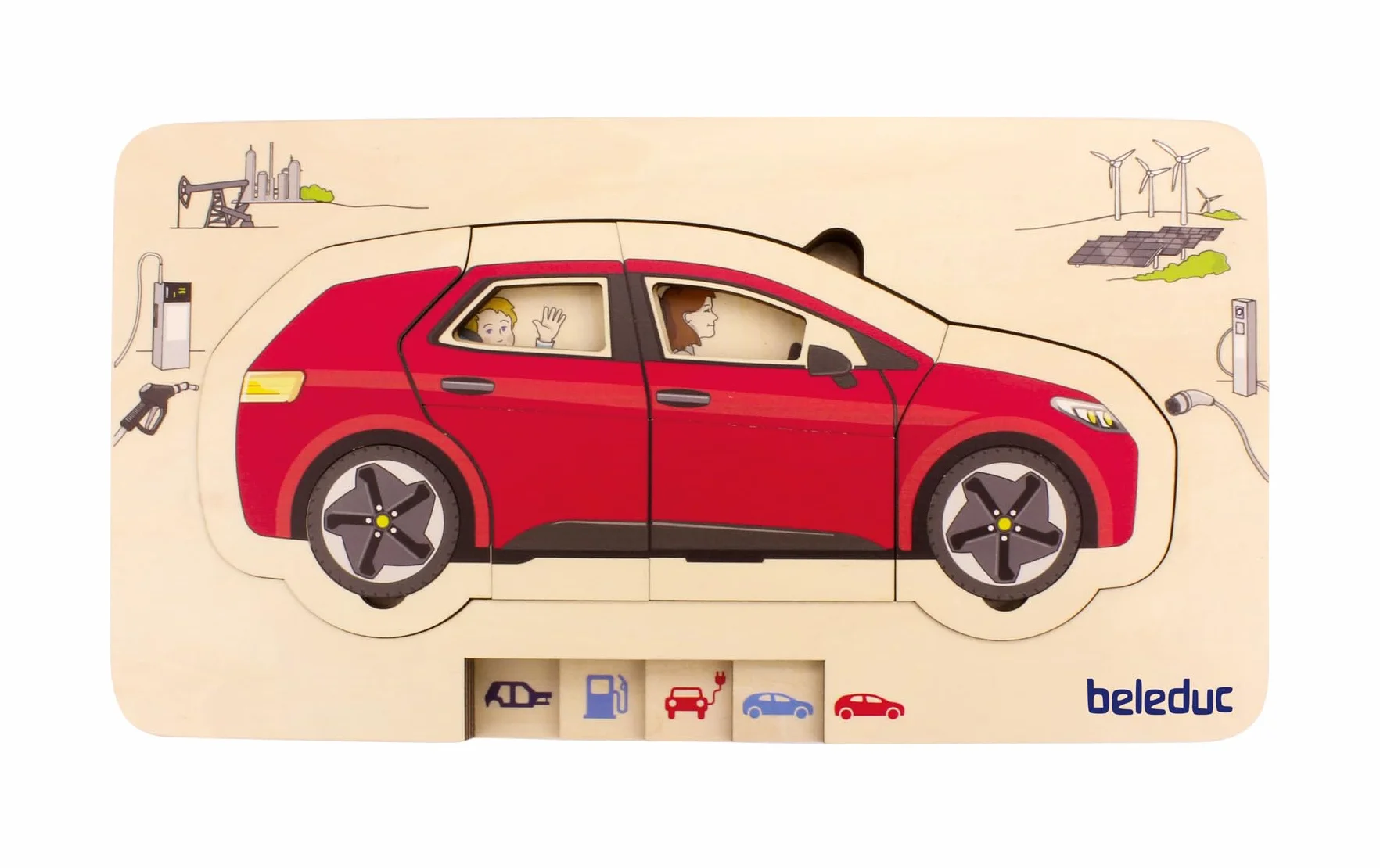 Beleduc Puzzle de couches de voiture, puzzle éducatif en bois 5 couches - Jouet motricité dès 4 ans - Montessori - Construction véhicule