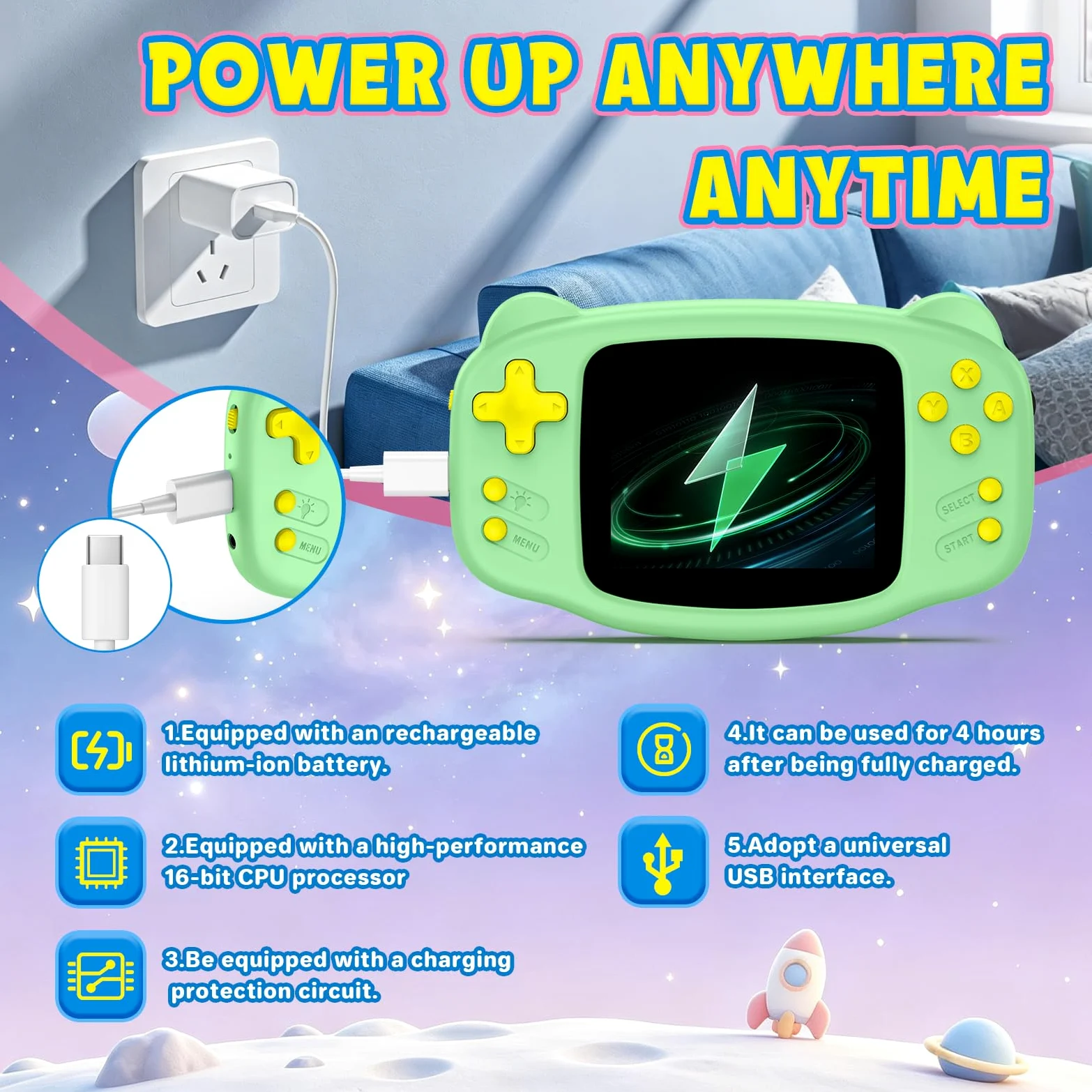 Console de jeu portable 16 bits, 300 jeux vidéo rétro préchargés, console de jeu rétro avec écran IPS de 3,2", mini lecteur de jeu vidéo portable rechargeable pour voyage et voyages en voiture