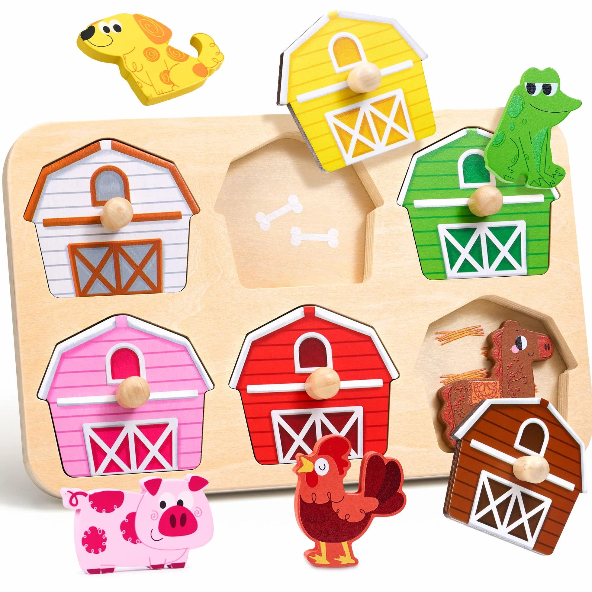 JoyCat Puzzle en Bois Animaux de la Ferme Montessori 1 2 3 Ans Jouet Educatif Enfant