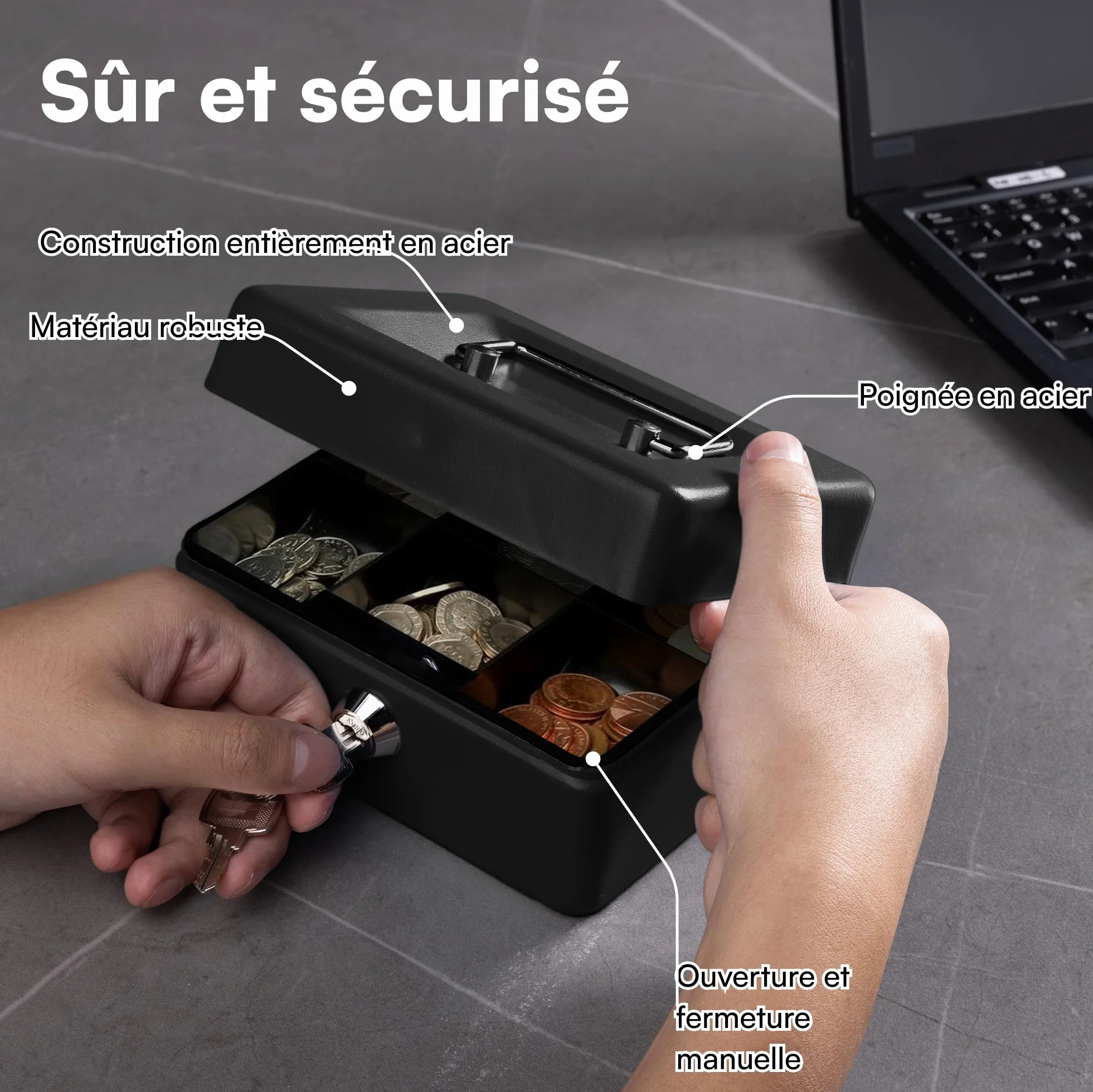 Coffre-fort en acier H & S 15,2 cm 2 clés Noir