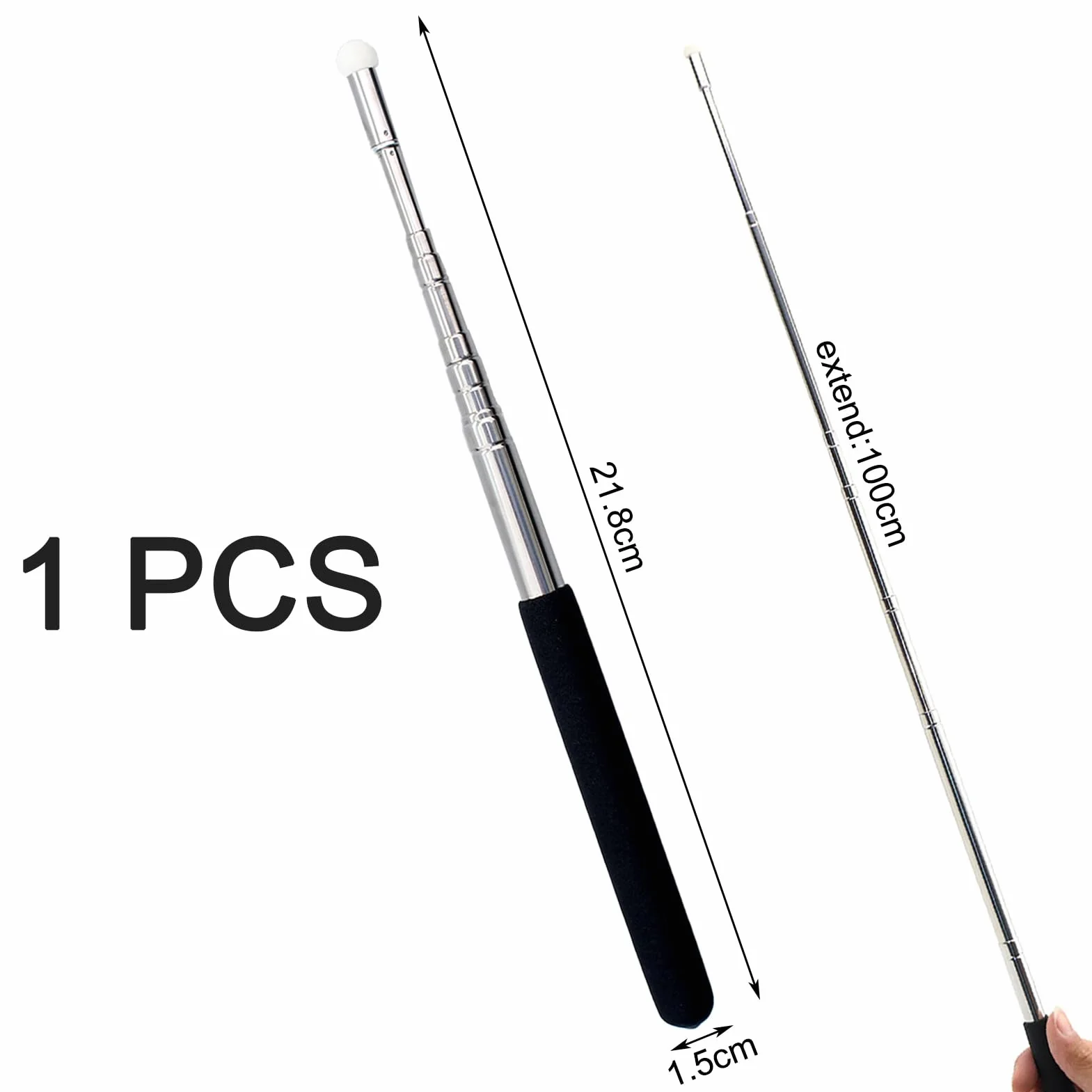 Pointeur Présentation Extensible en Inox 1m Bâton Télescopique Rétractable pour Enseignants Classe Noir
