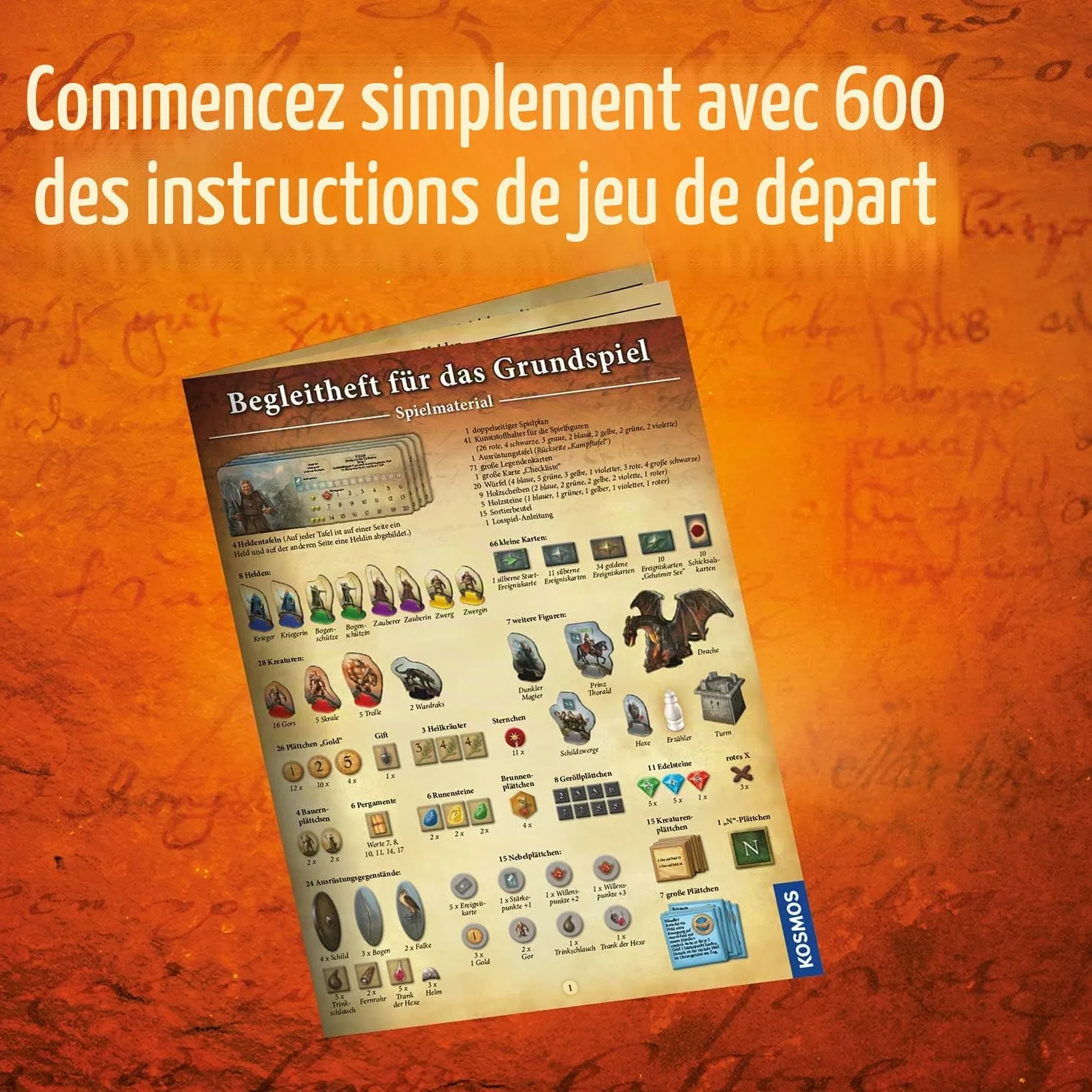 Kosmos Andor 683122 Les légendes d'Andor – Jeu de Base (connaisseurs de l'année 2013) et complément supplémentaire, Jeu de société coopératif Fantaisie à partir de 10 Ans