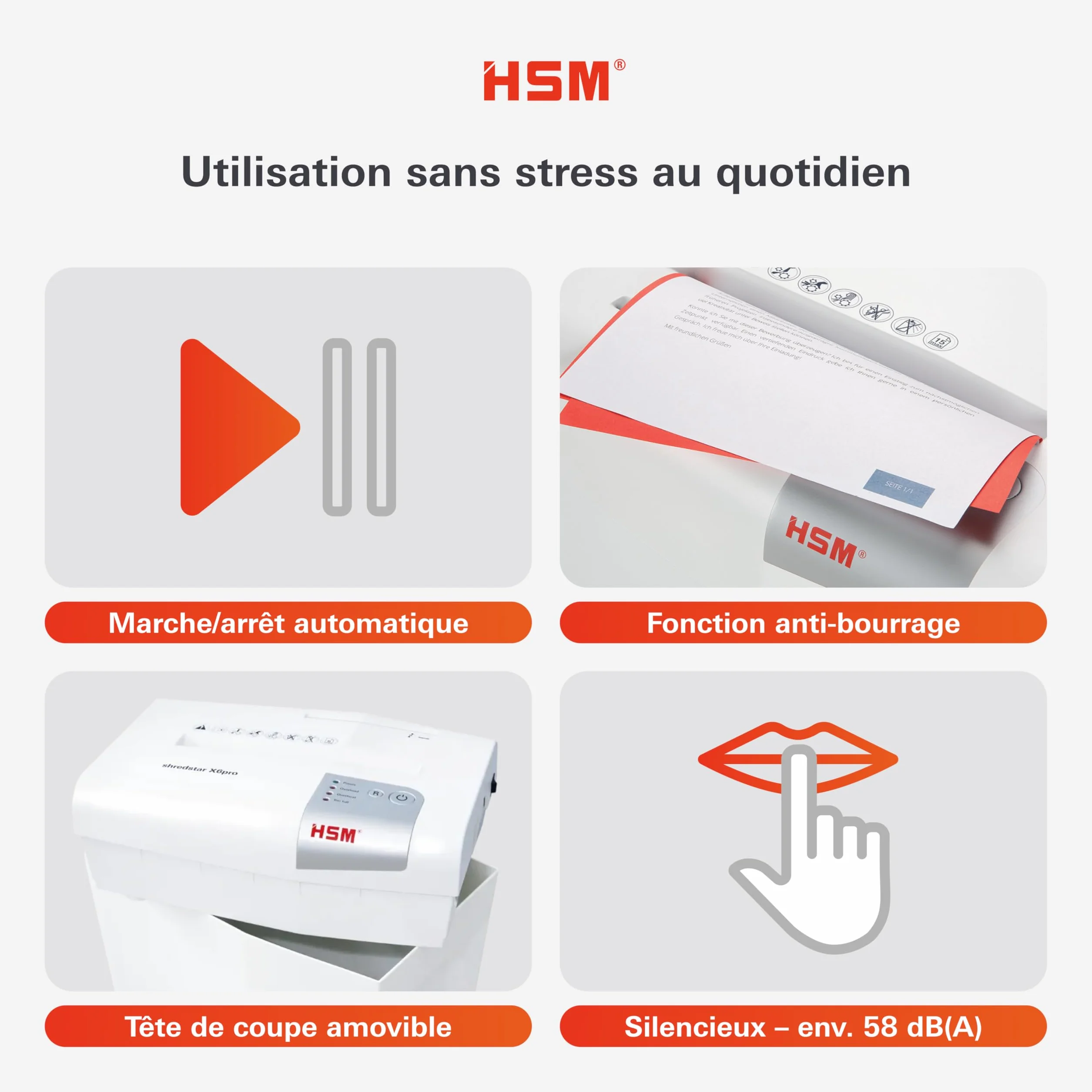 HSM shredstar X10 Destructeur de documents sécurité 3 10 feuilles coupe particules 4,5x30 mm Blanc Argent