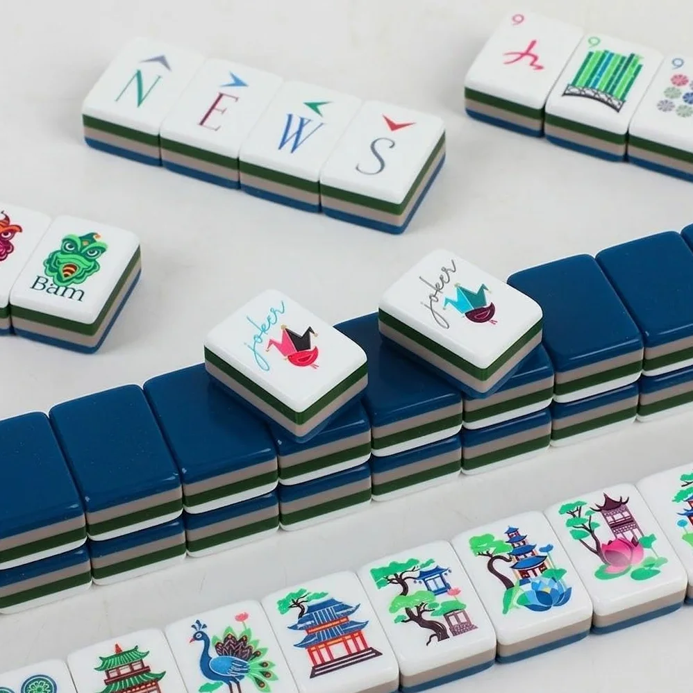 American Mahjong Tile Set 160 tuiles gravées avec Sac de Transport | Ensembles de mah jong de voyage for jeux multijoueurs familiaux, débutants, amateurs de carrelage(1.26"blue)