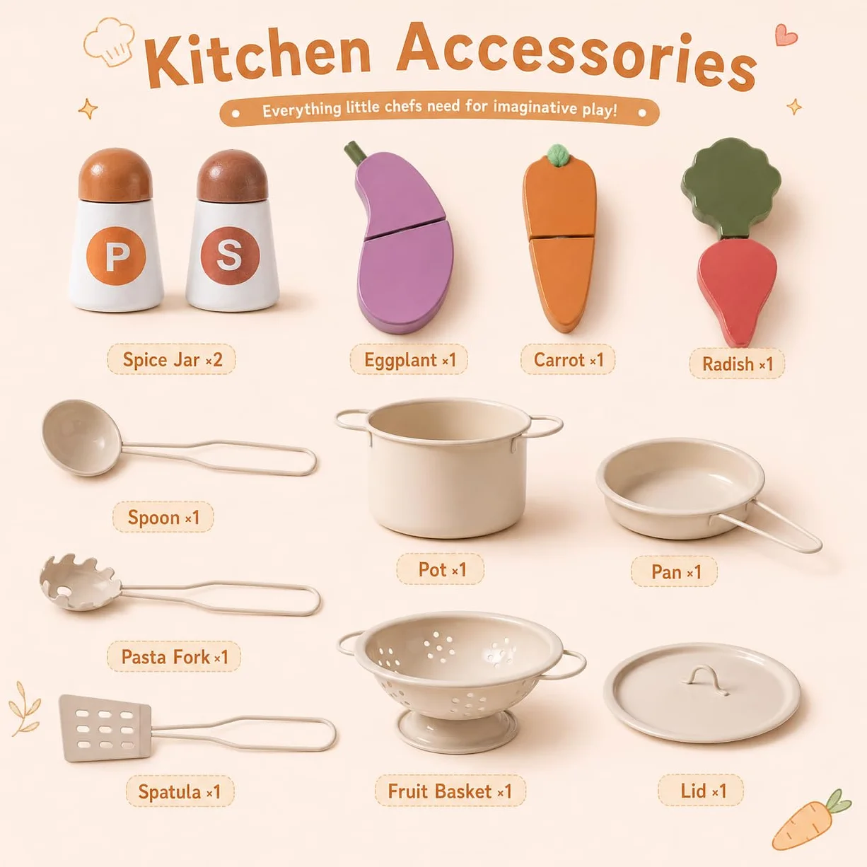 ROBUD Cuisine de Jeu en Bois pour Enfants, avec Vaisselle, casseroles, saladier et légumes – Convient aux Enfants à partir de 3 Ans