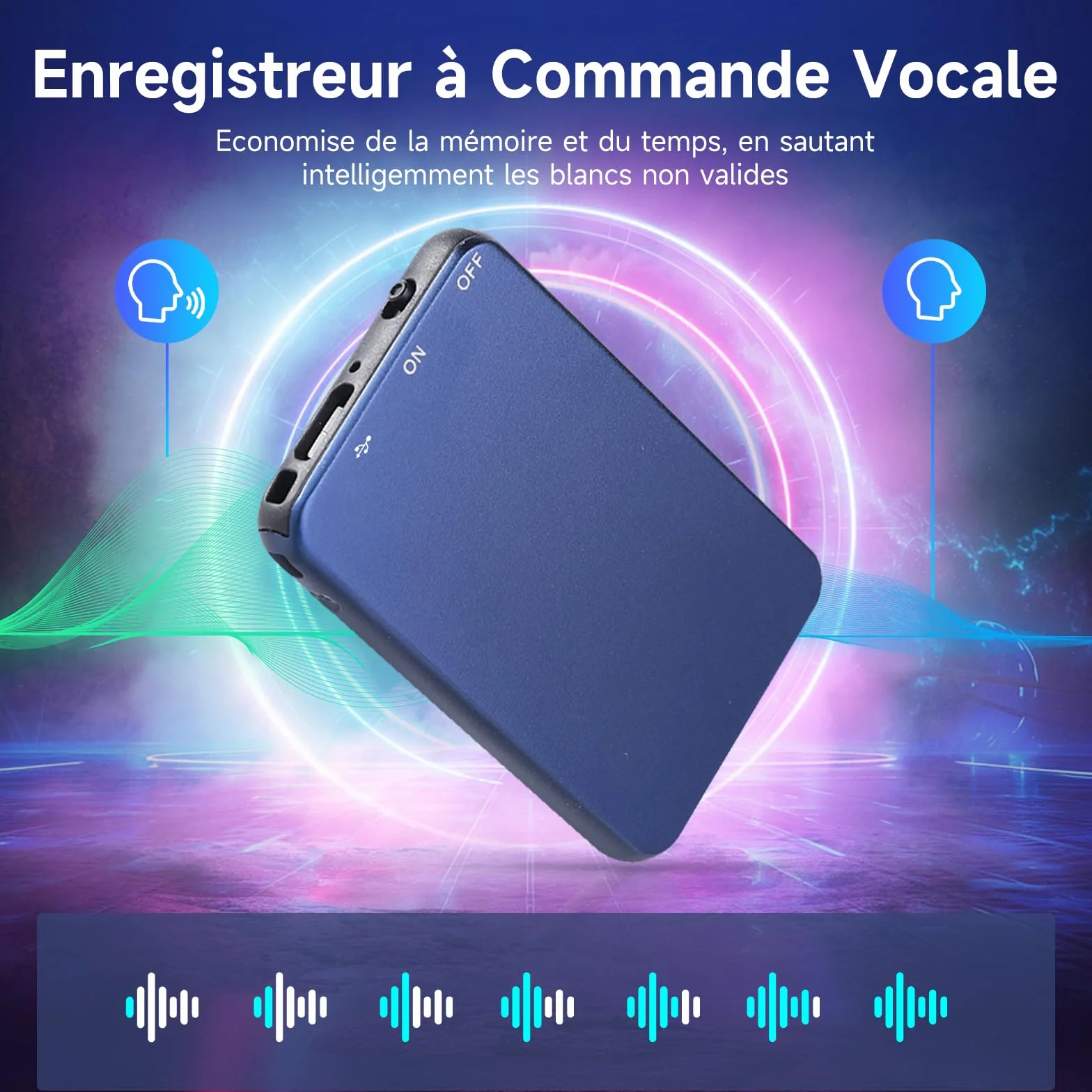 Vormooi Dictaphone Enregistreur Vocal 64Go, Numérique Autonomie 40 Heures 0,6 cm Ultra-Fin