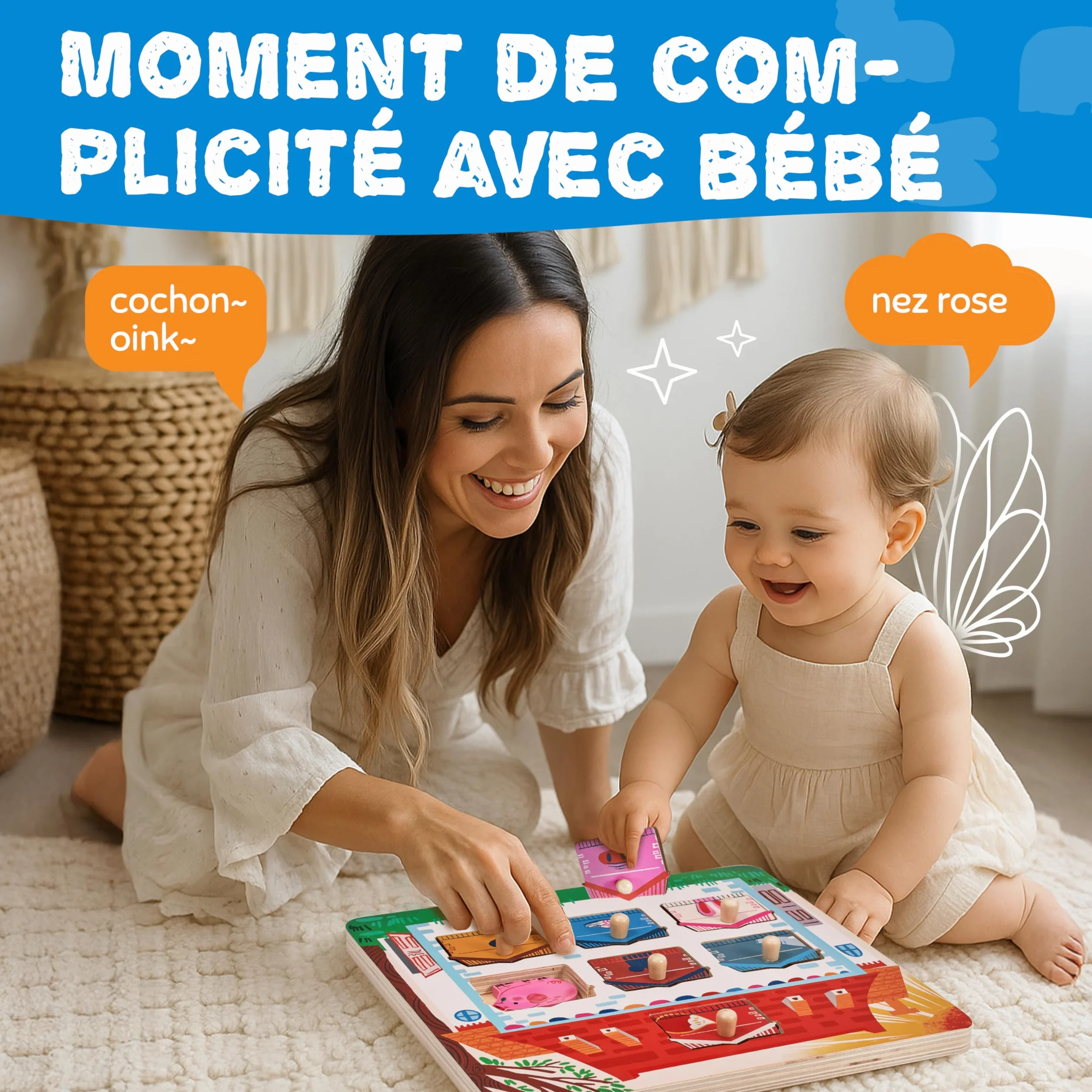 JoyCat Puzzle Bois Enfant 1 An Montessori Jouet Éducatif Animaux 7 Pièces Cadeau Anniversaire