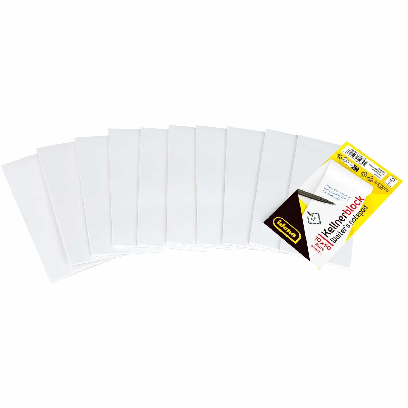 Idena Blocs de serveur 10 pièces 50 feuilles 7 x 15 cm papier 70 g/m² vierge collé en haut