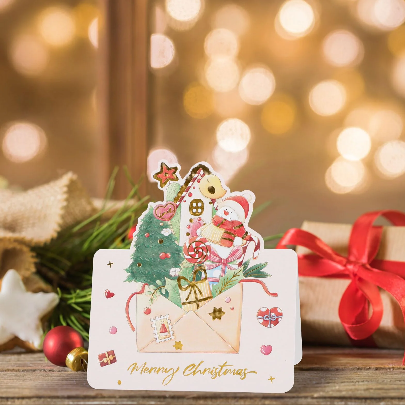 Cartes Joyeux Noel Dorée 6 Motifs Carte Postale Pliées 12PCS Cadeaux de Noël