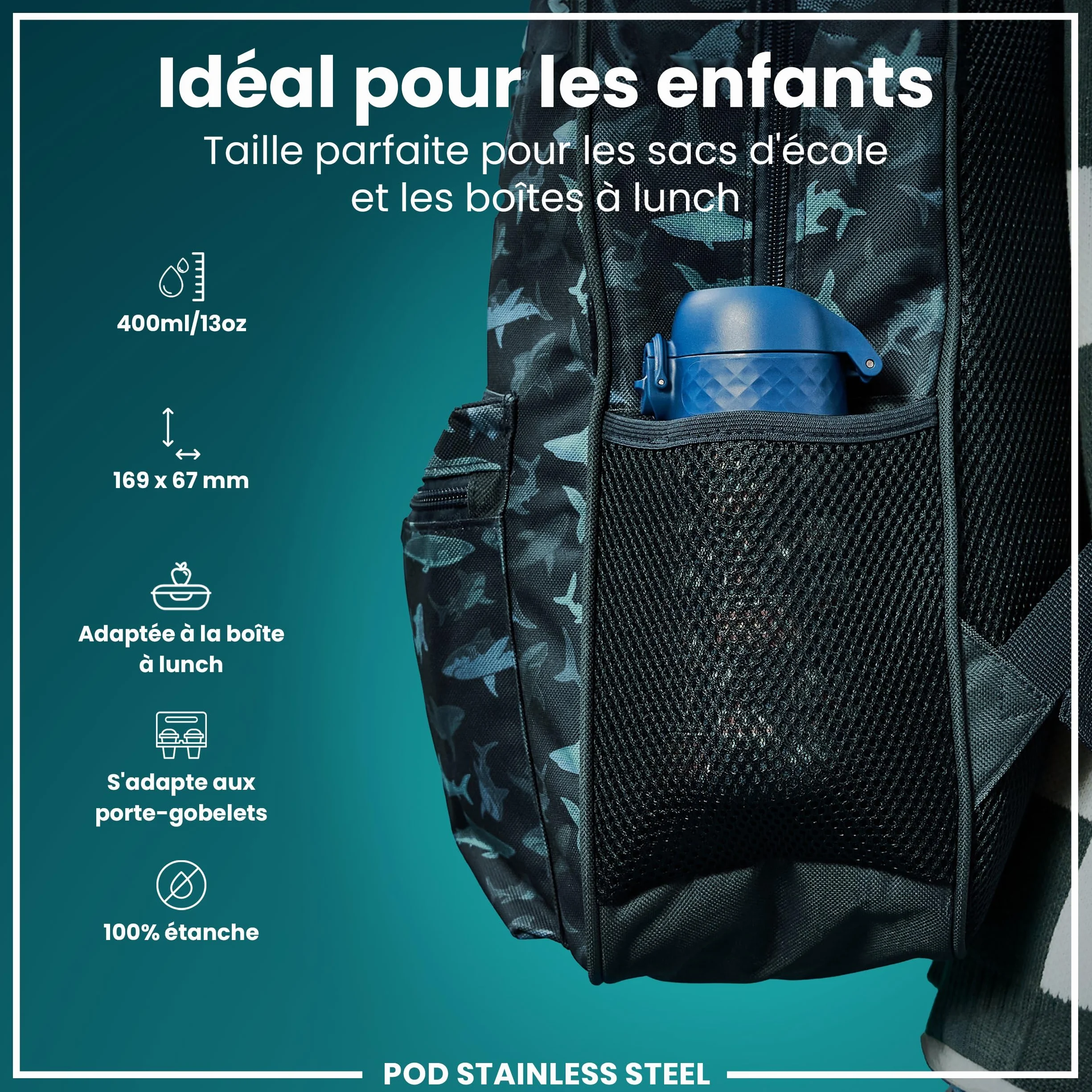 Ion8 Gourde Enfant Inox 400ml Anti-Fuite Acier Inoxydable Véhicules De Secours