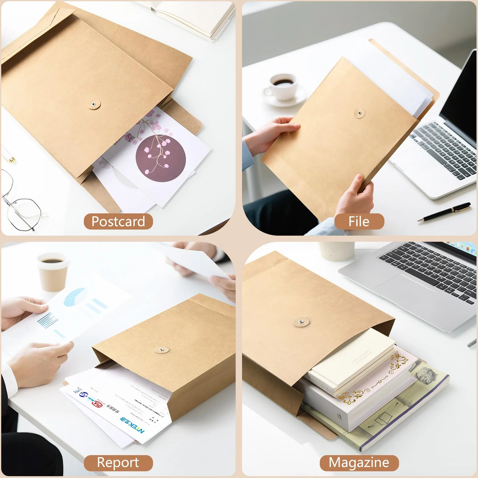 Enveloppes extensibles à soufflet en papier kraft, lot de 25, 23,9 x 33,5 cm pour documents d'affaires