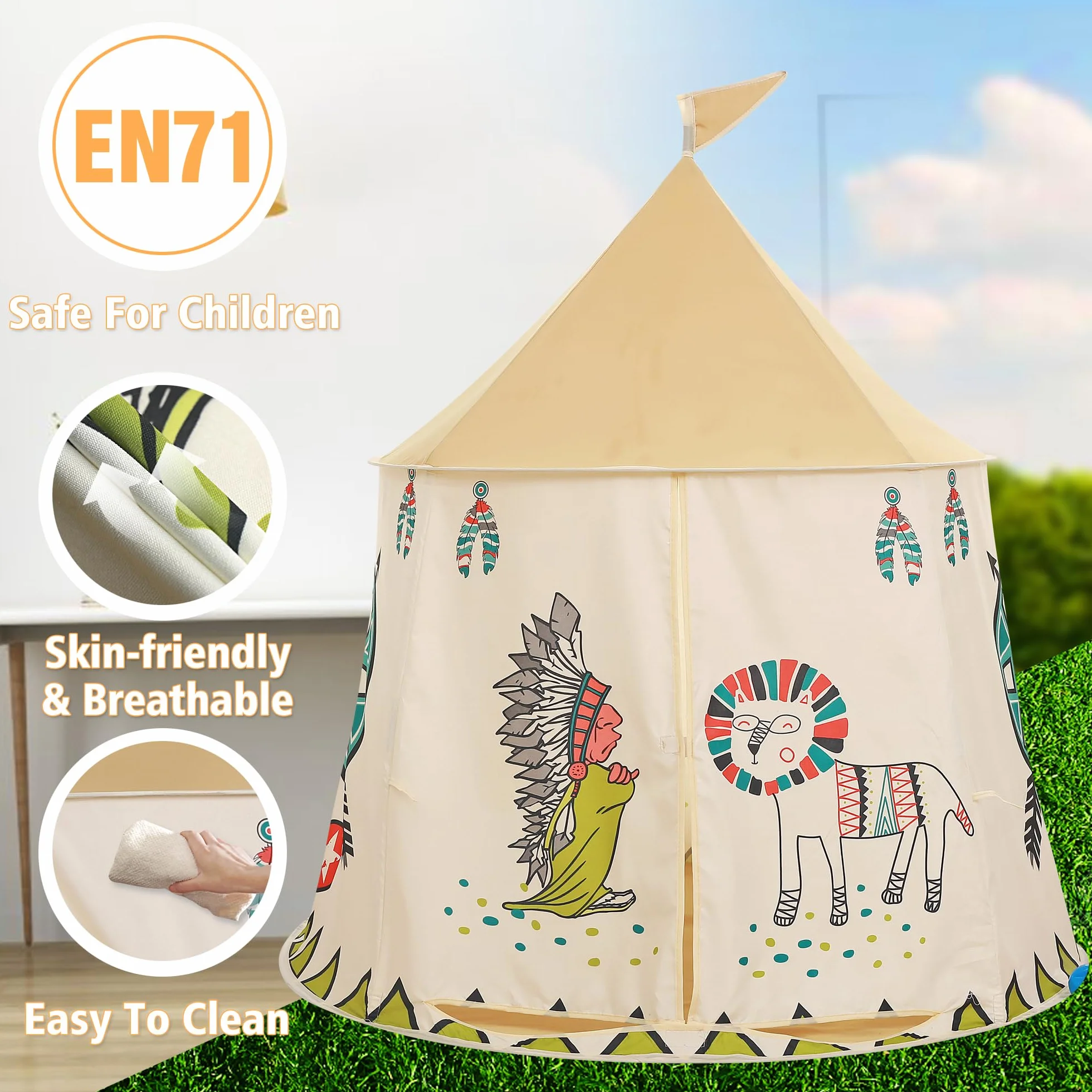 Tente de Jeu pour Enfants Pop-up Tipi Prinzessin Schlosszelt EN71