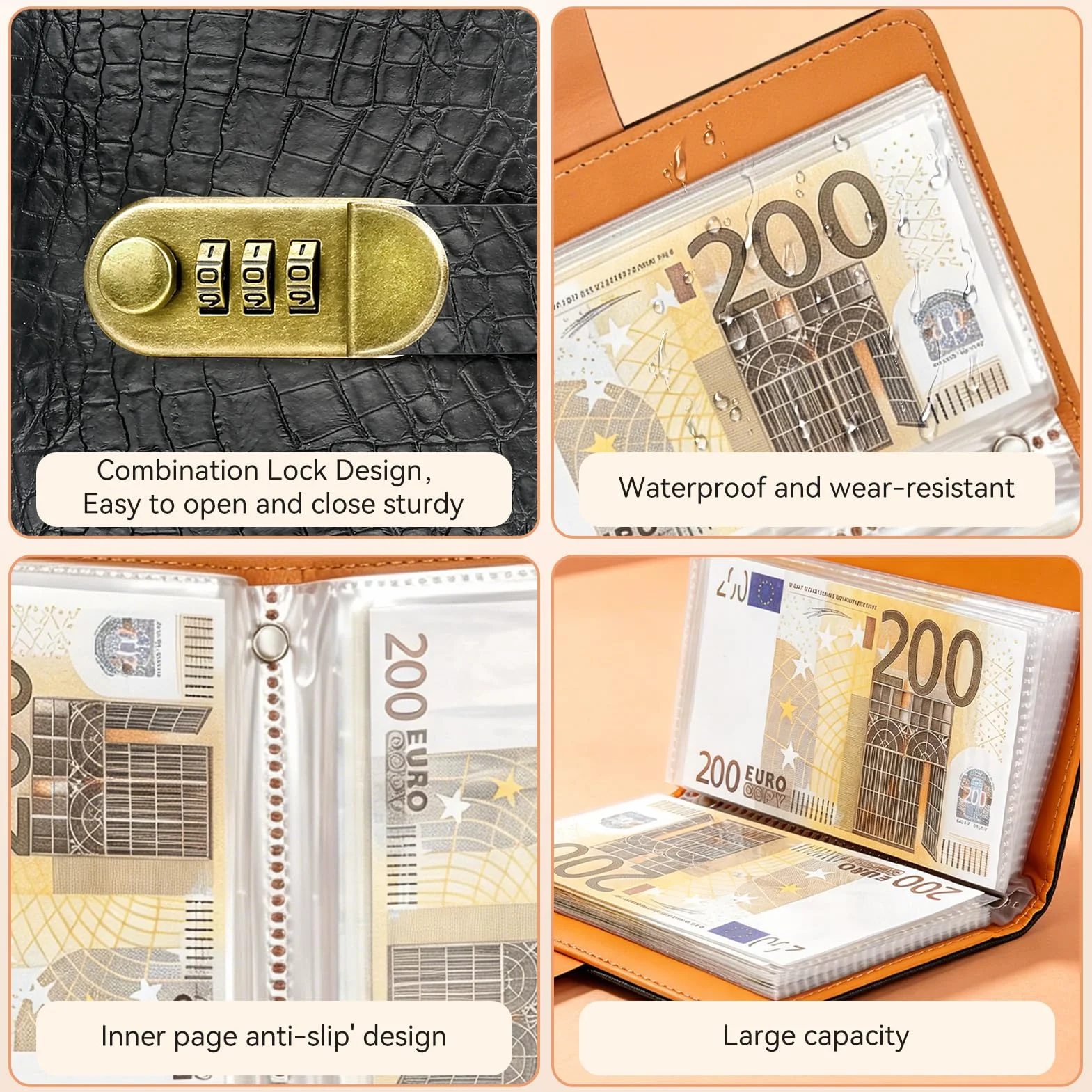 Classeur d'épargne à 100 enveloppes avec cadenas, Carnet de défis d'épargne, Planificateur de budget (noir)
