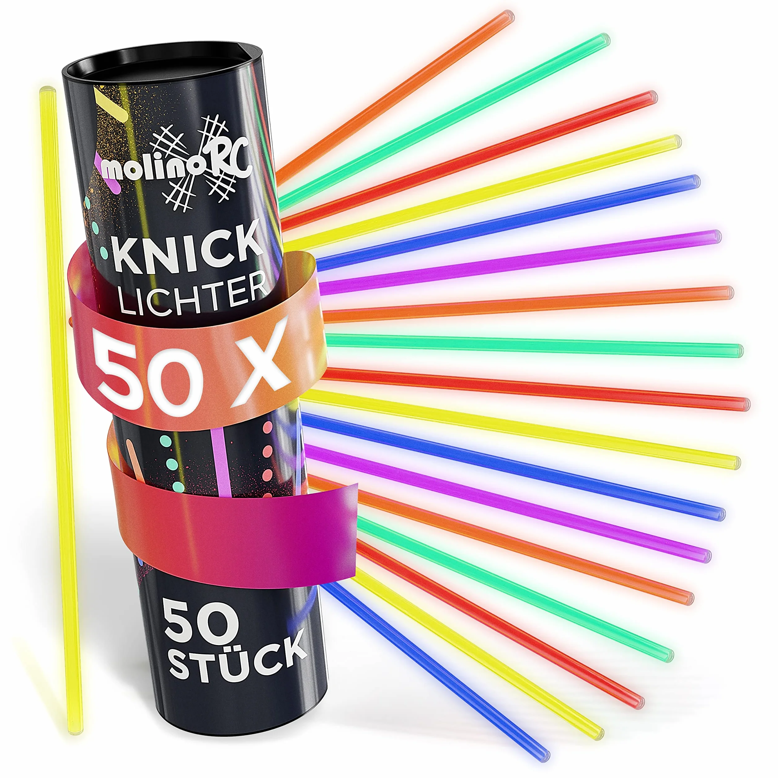 MolinoRC 50x Set de bracelets fluorescents lumineux 6 Couleurs Enfants Accessoires de fête avec connecteurs