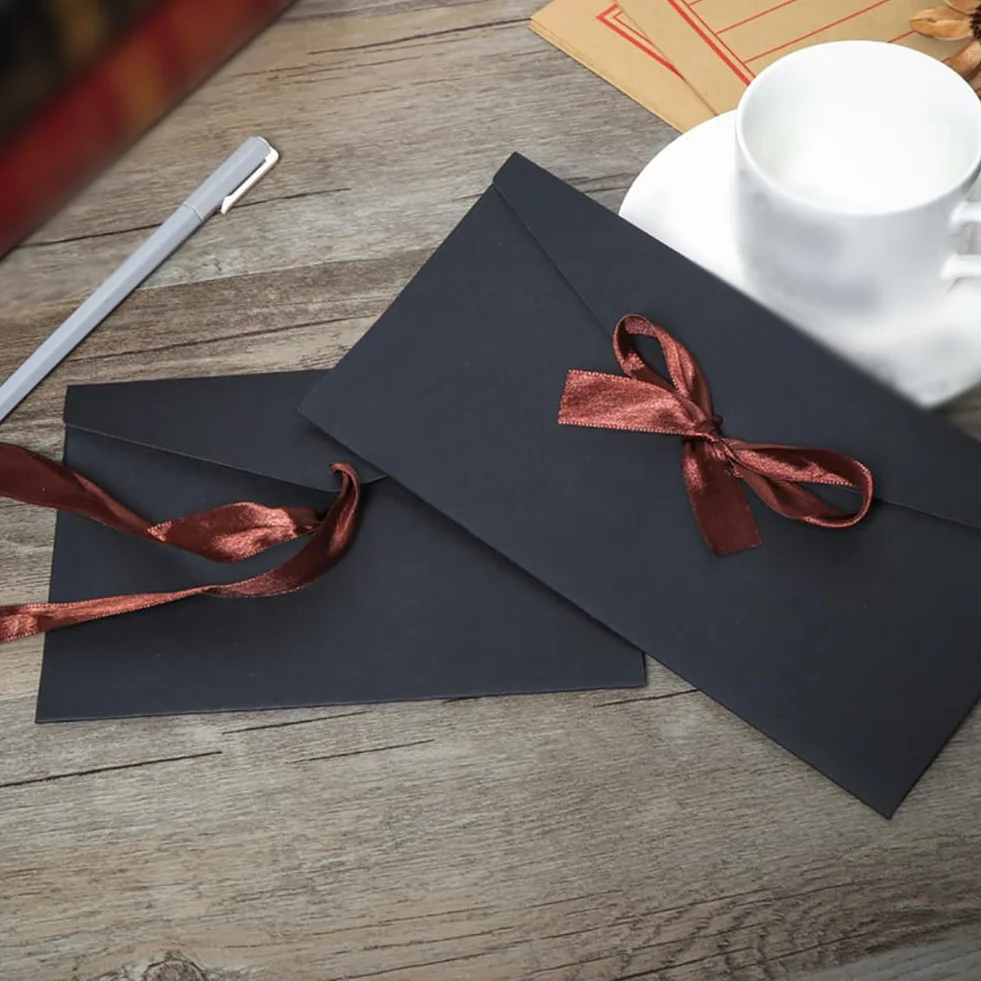 Lot de 10 enveloppes en papier kraft 20 x 11cm pour cartes cadeaux, invitations, lettres vintage avec rubans