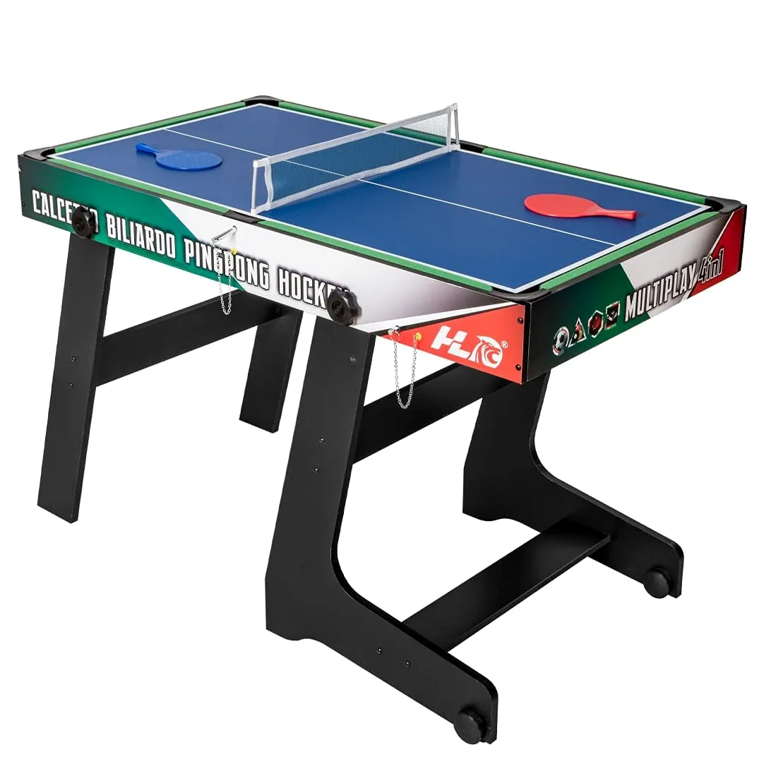 HLC Table Multijeux 4 en 1, Barre Rétractable Baby Foot Pliable, Multifonction Sport Babyfoot/Billard/Tennis de Table/Hockey, Convient Aux Adultes Et Aux Enfants Plaisir Familial.
