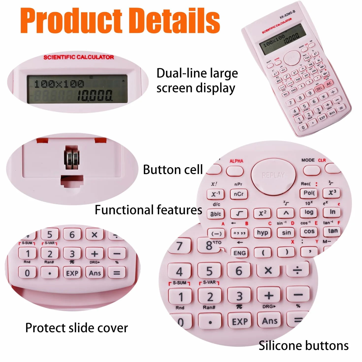 Calculatrice Scientifique Portable 240 Fonctions Affichage Deux Lignes Rose