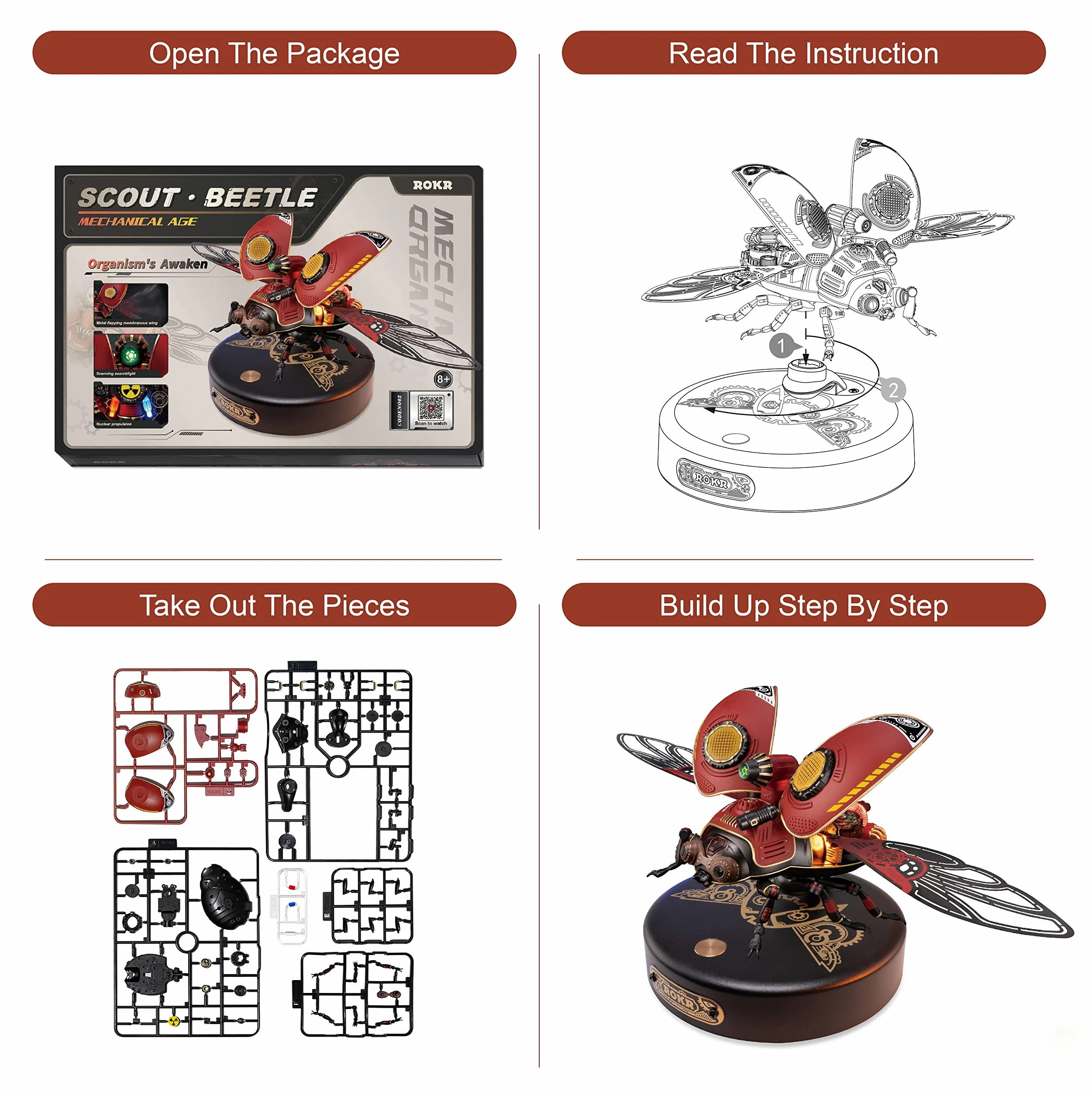 ROKR Puzzle 3D Metal Insecte Modélisme pour Adultes à Construire Scout Beetle Cadeau de Décoration de Bureau à la Maison（MI02