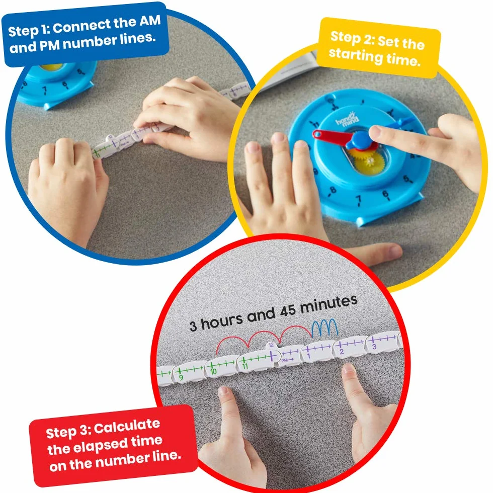 Horloge d'apprentissage Learning Resources avec ligne numérotée pour enfants, matériel éducatif mathématique