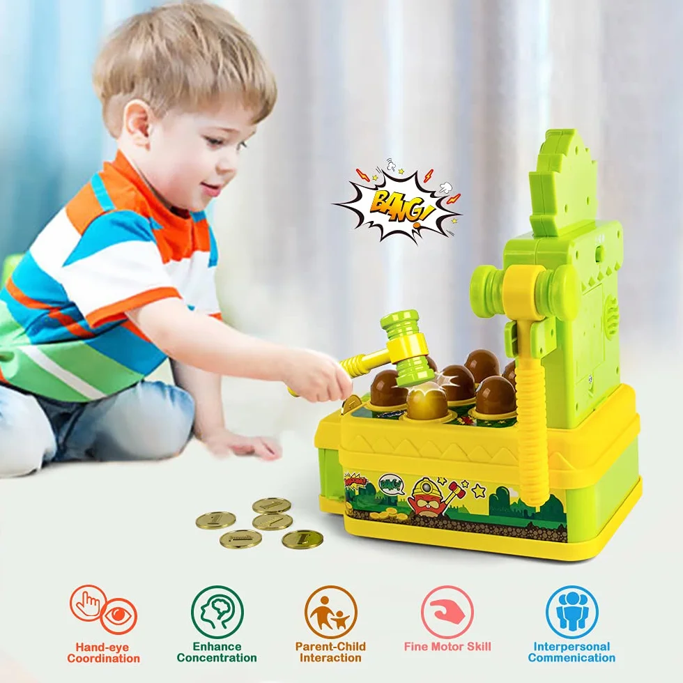 VATOS Marteau Jouet, Mini Banc d'Arcade Électronique avec 2 Marteaux, Jeu Éducatif pour Enfants 3-6 Ans