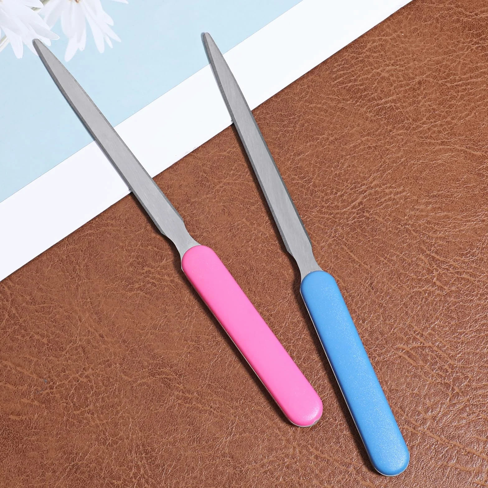 Ouvre-lettres en acier inoxydable lot de 2 rose bleue pour bureau