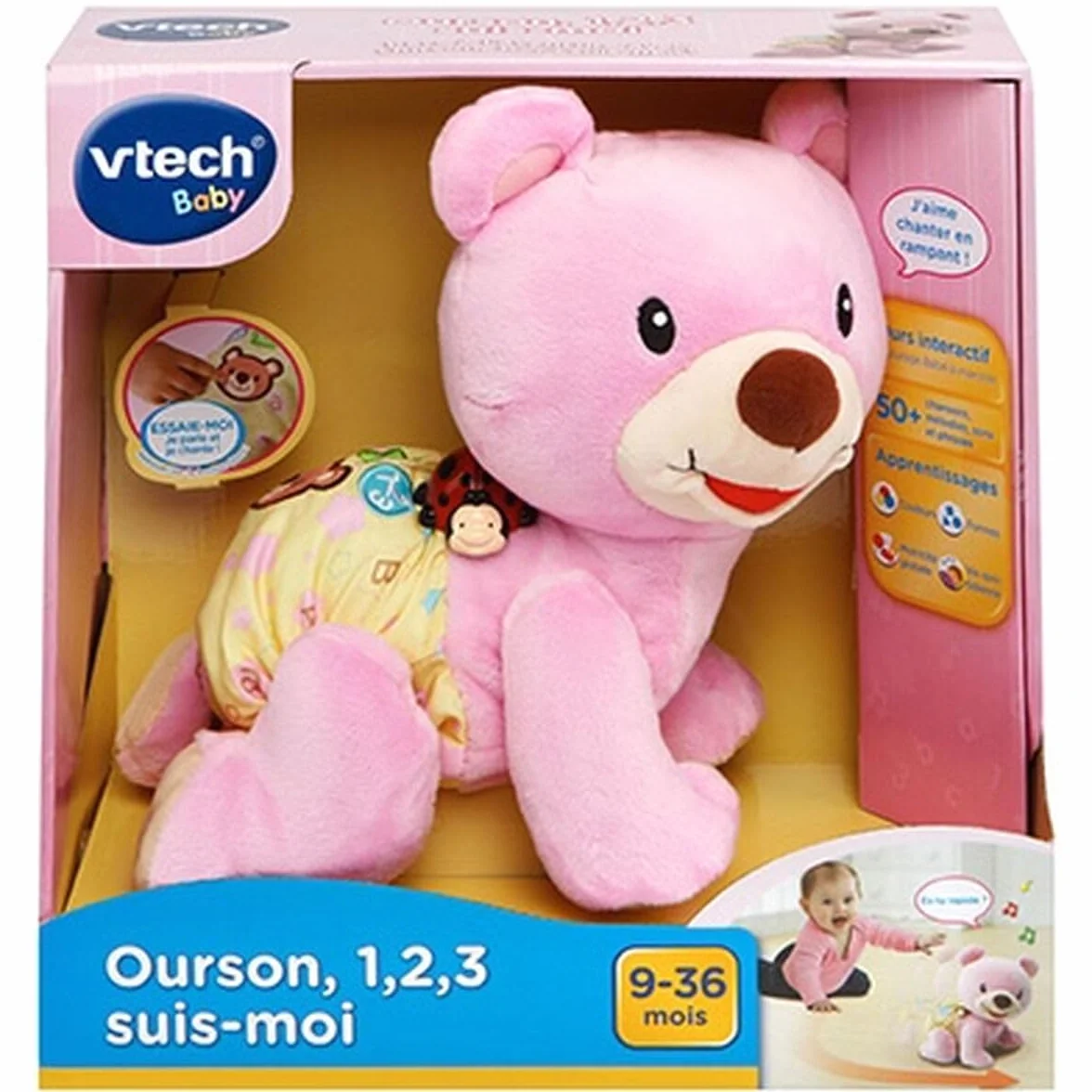 VTech Ourson 1,2,3 suis-Moi Ours Rose en Peluche Qui Marche à 4 Pattes Jouet Interactif et Musical pour Bébé Dès 9 Mois