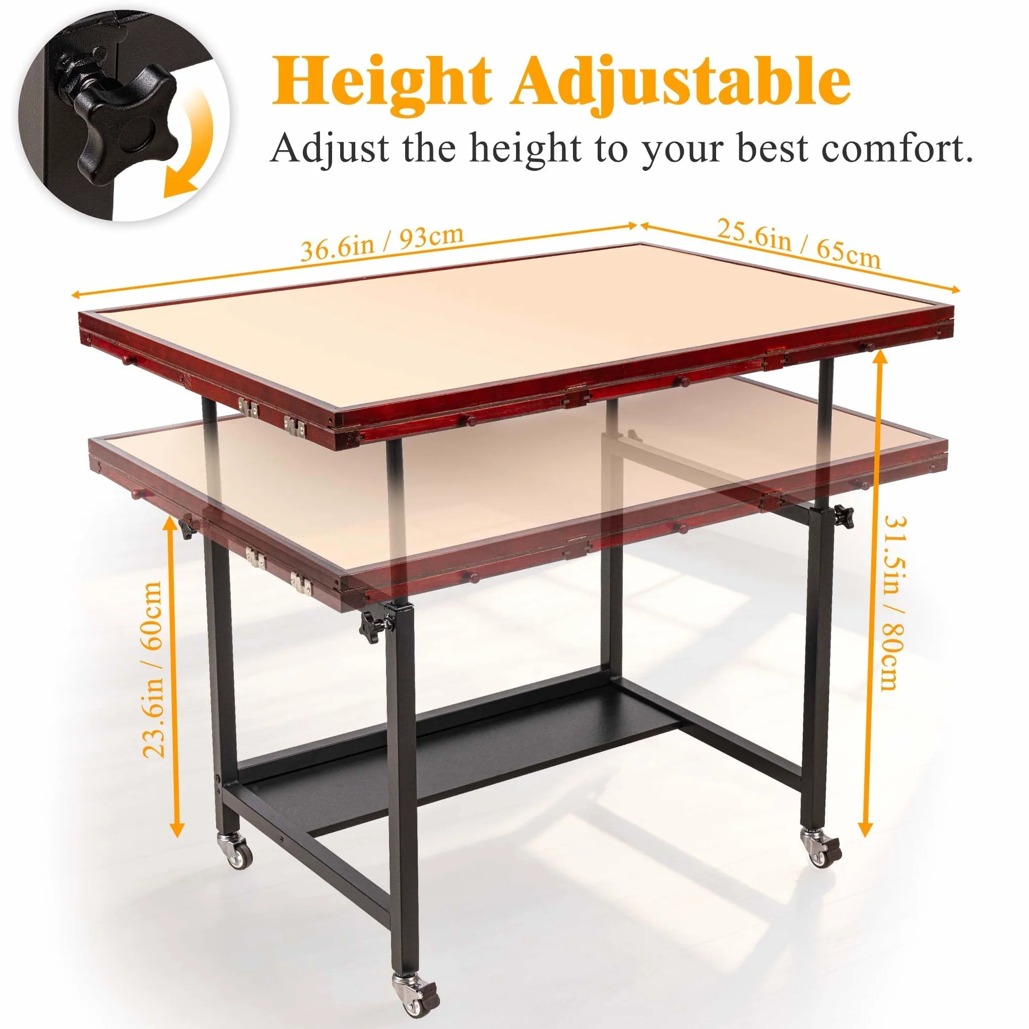 Table puzzle de 1500 pièces avec 5 tiroirs et couvercle, plateau puzzle inclinable sur roulettes, 3 angles d'inclinaison et réglage de la hauteur, porte-gobelet et support pour boîte à
