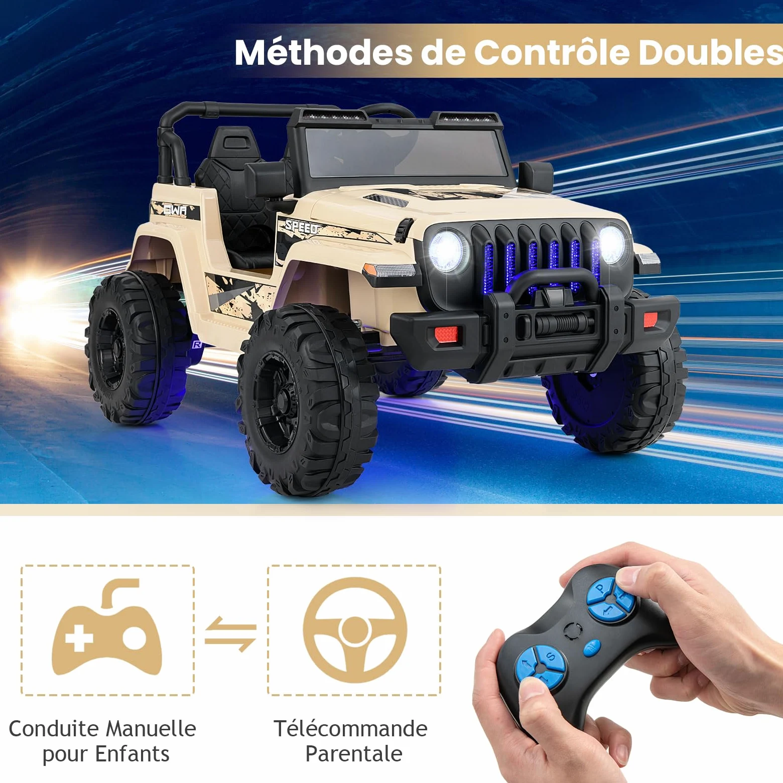 GOPLUS Voiture Electrique Enfants 1 Place, Quad 4x4 Electrique Enfants 12V avec Télécommande 2,4G & Vitesse Réglable & Klaxon Sonore & Lumière & Musique.Charge 35KG pour Enfant 3+ Ans (Sable)