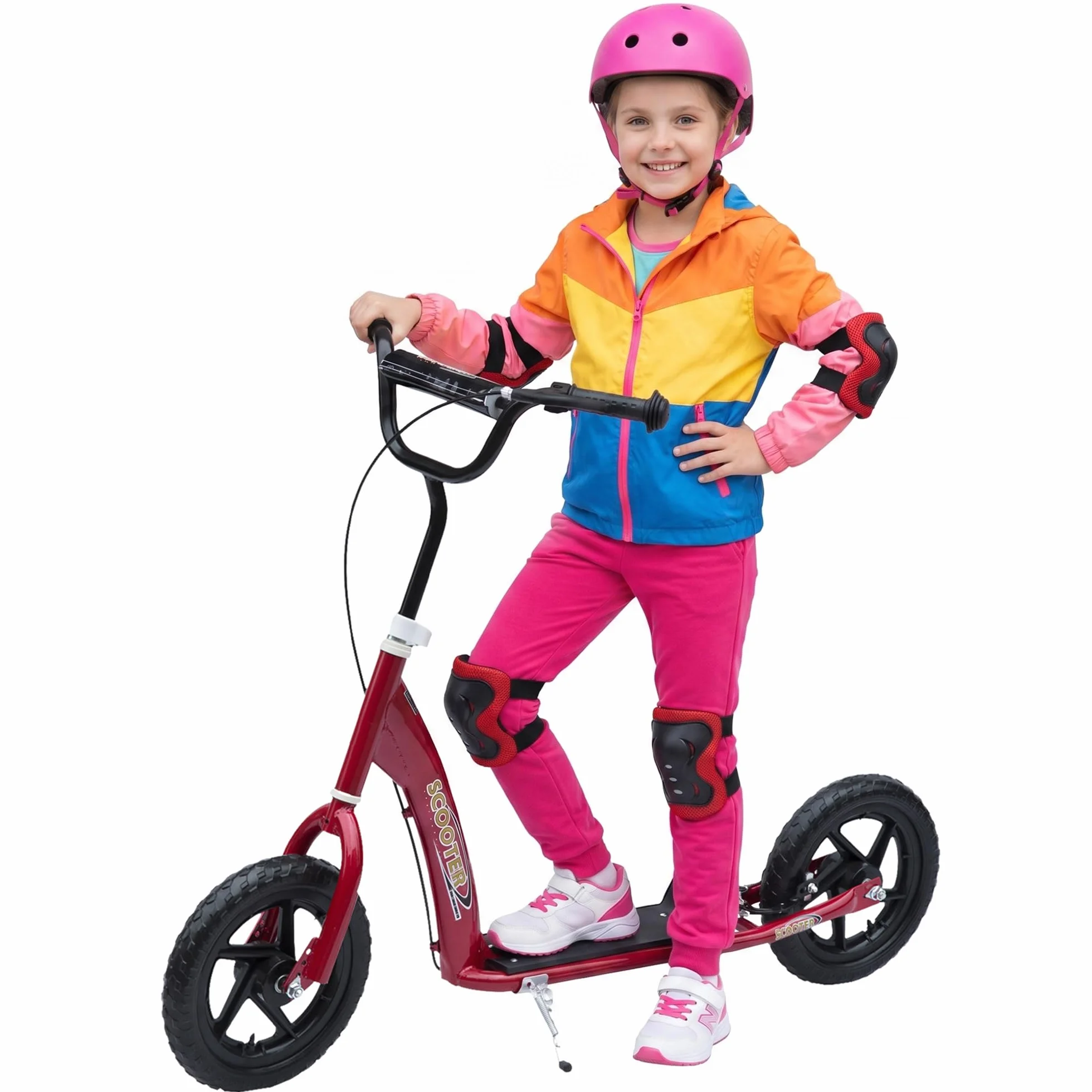 HOMCOM Trottinette Enfant patinette pneus 30 cm Hauteur Guidon réglable Frein béquille Acier 5 Ans