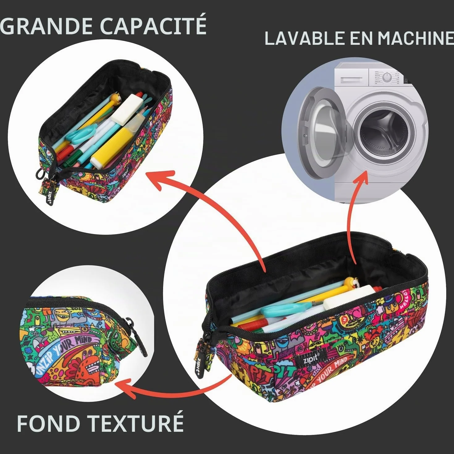 ZIPIT Lenny Trousse à crayons grande capacité pour école et bureau
