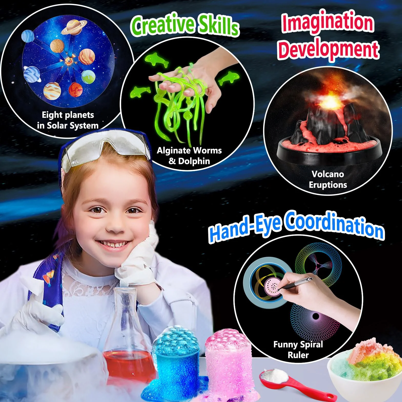 UNGLINGA 250+ Expériences Scientifique pour Enfants, STEM Science Laboratoire Chimie Volcans