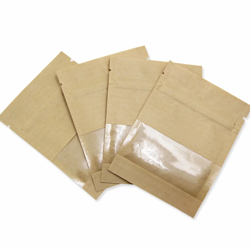 Papier Kraft Brun Sac Refermable Enveloppe Graines Fenêtre Transparente Thermoscellé 7x9cm 100 Pack