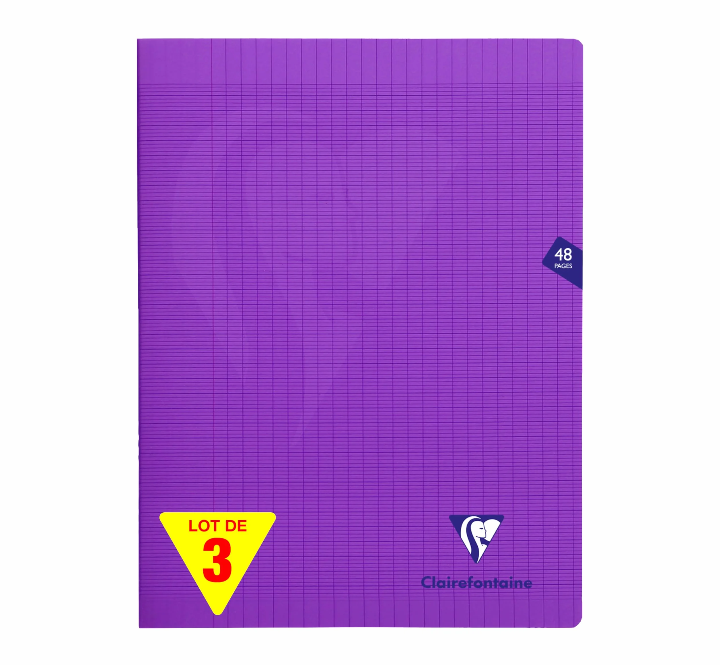 Clairefontaine 3 Cahiers Agrafés Mimesys 24x32 cm 48 Pages Grands Carreaux 90 g Couverture Polypro Violet