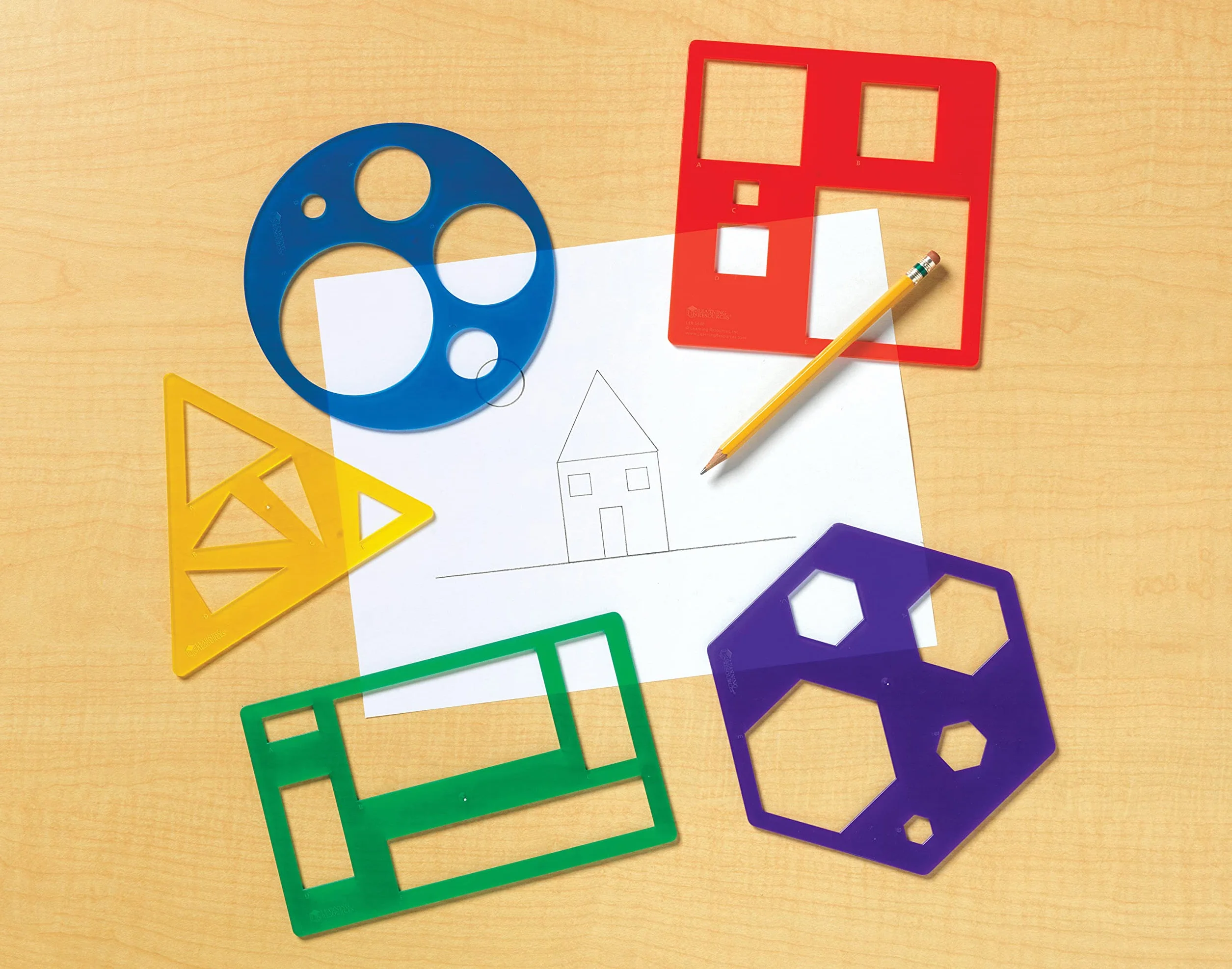 Learning Resources Primary Shapes Template Set, gabarits formes géométriques enfants 4-8 ans, kit géométrie dessin éducatif