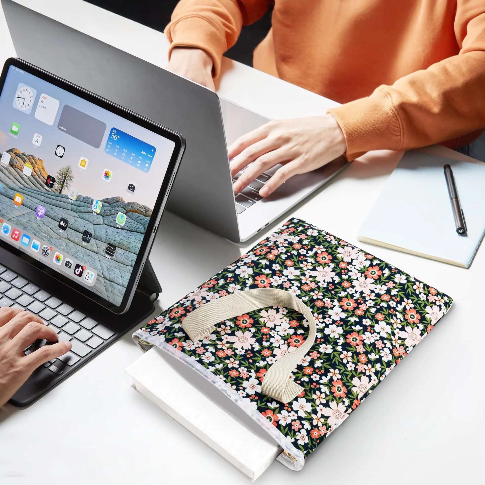 Likesing Pochette Livre Tissu Imperméable avec Fermeture Eclair 31 x 26 cm