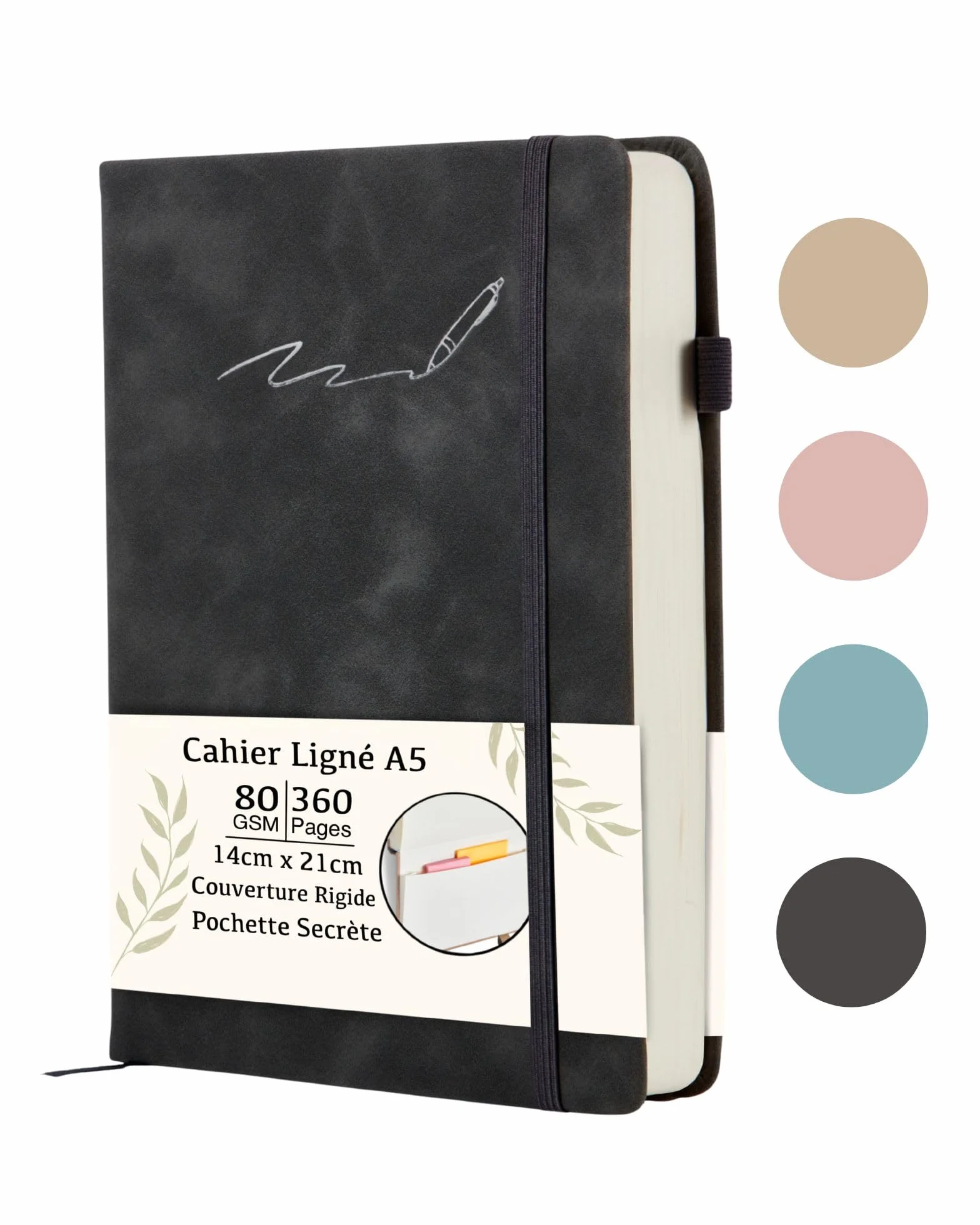 Carnet A5 Ligné 360 Pages Journal Intime Adulte Noir, Cahier d'écriture Aesthetic, Cadeau Femme Homme