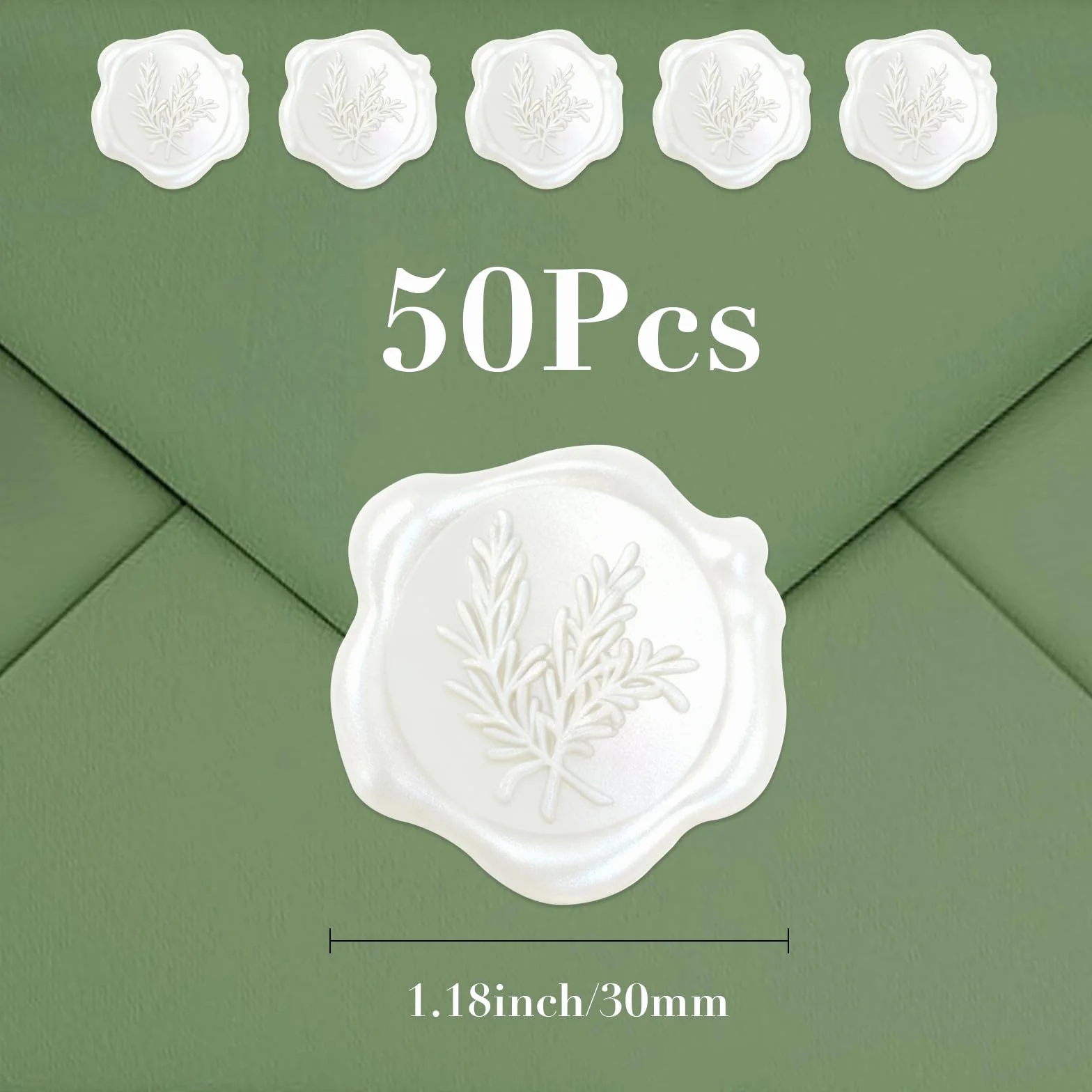 Sceau de Cire Autocollants Blanc Nacré, 50 Pièces, Cachet de Cire Autocollant Vintage pour Mariage, Enveloppes, Emballages Cadeaux