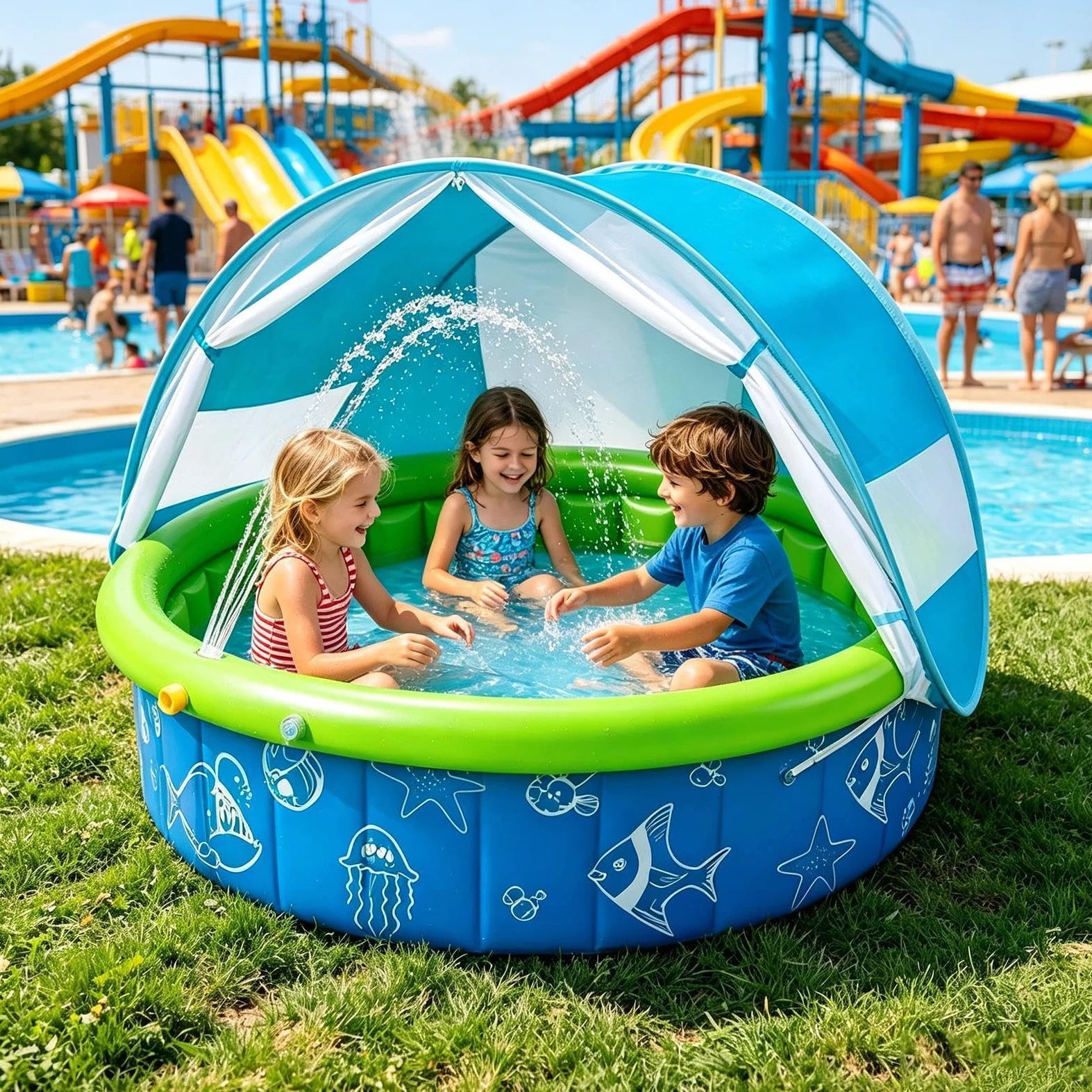Piscine pour Protection Solaire Spacieuse Et Gain De Place | Piscine Extérieure Pour Pour Jardin Parc Cour Extérieur Tout-Petits Élèves Garçons Et
