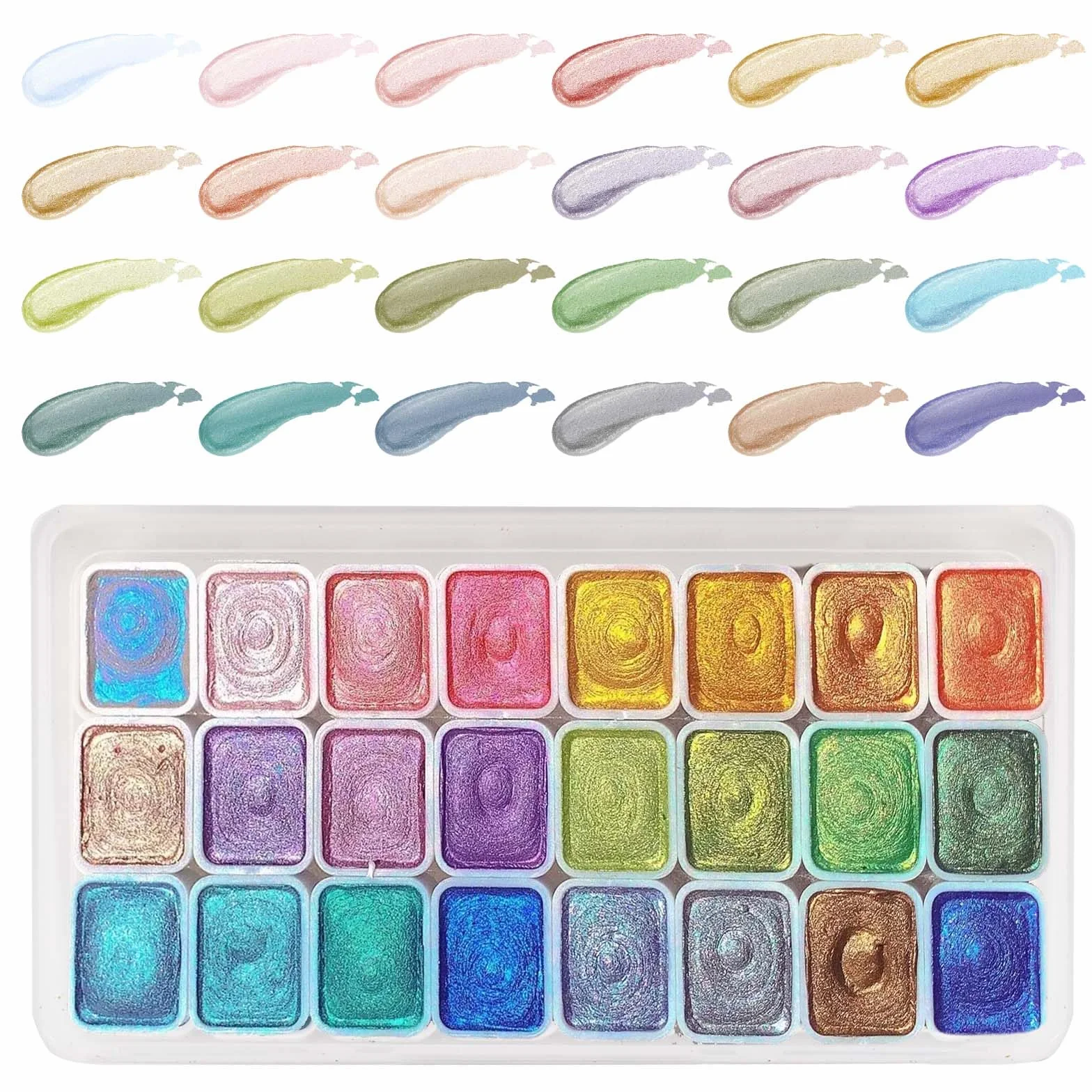 Peinture Aquarelle Nacrée 24 Couleurs, Ensemble Métallisé Paillettes Minérales pour Nail Art